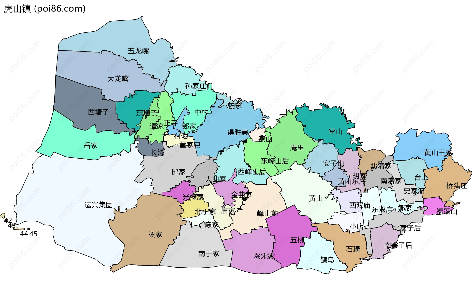 虎山镇边界地图(五级行政区划)