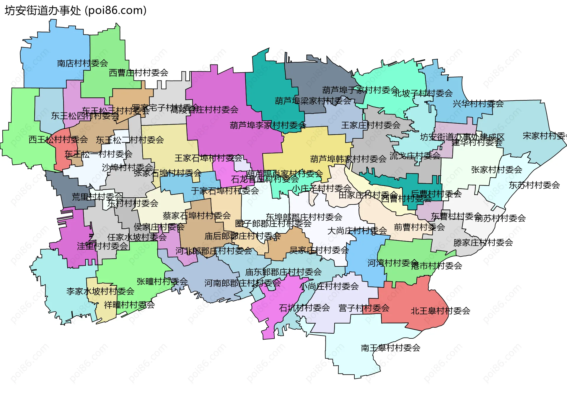 坊安街道办事处边界地图(五级行政区划)