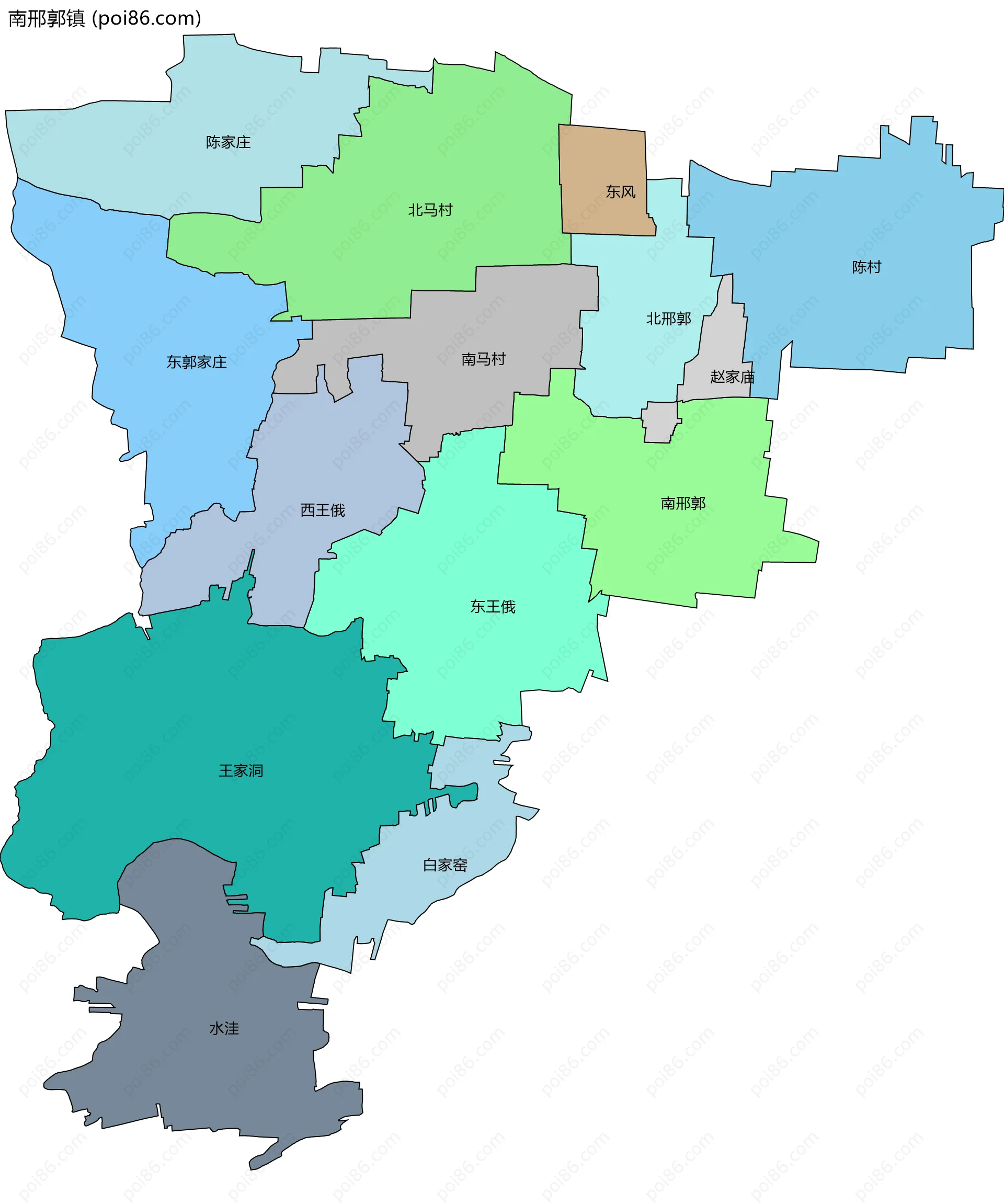 南邢郭镇边界地图(五级行政区划)