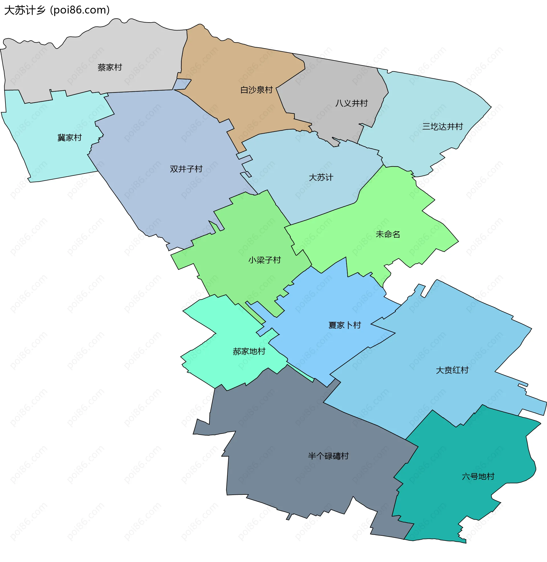 大苏计乡边界地图(五级行政区划)