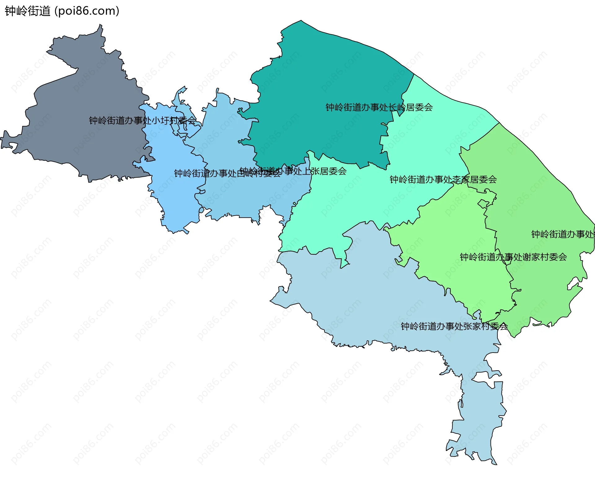 钟岭街道边界地图(五级行政区划)