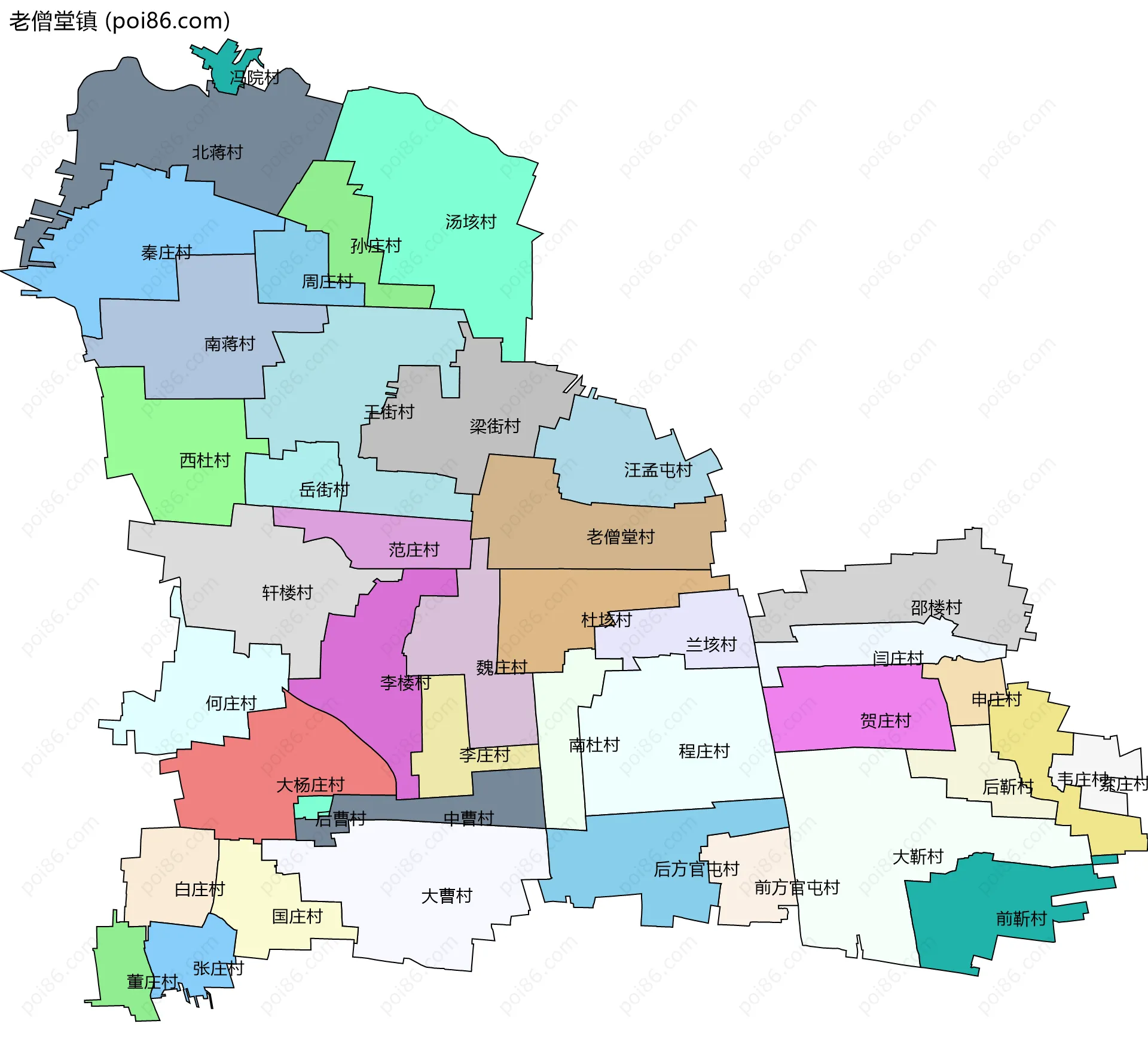 老僧堂镇边界地图(五级行政区划)
