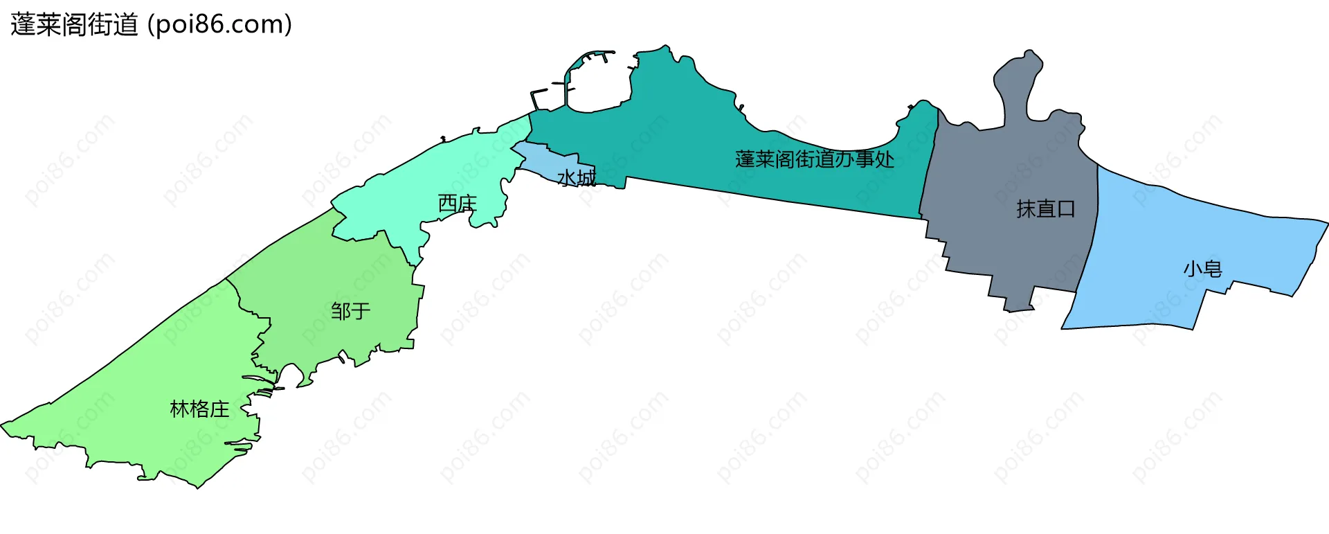 蓬莱阁街道边界地图(五级行政区划)