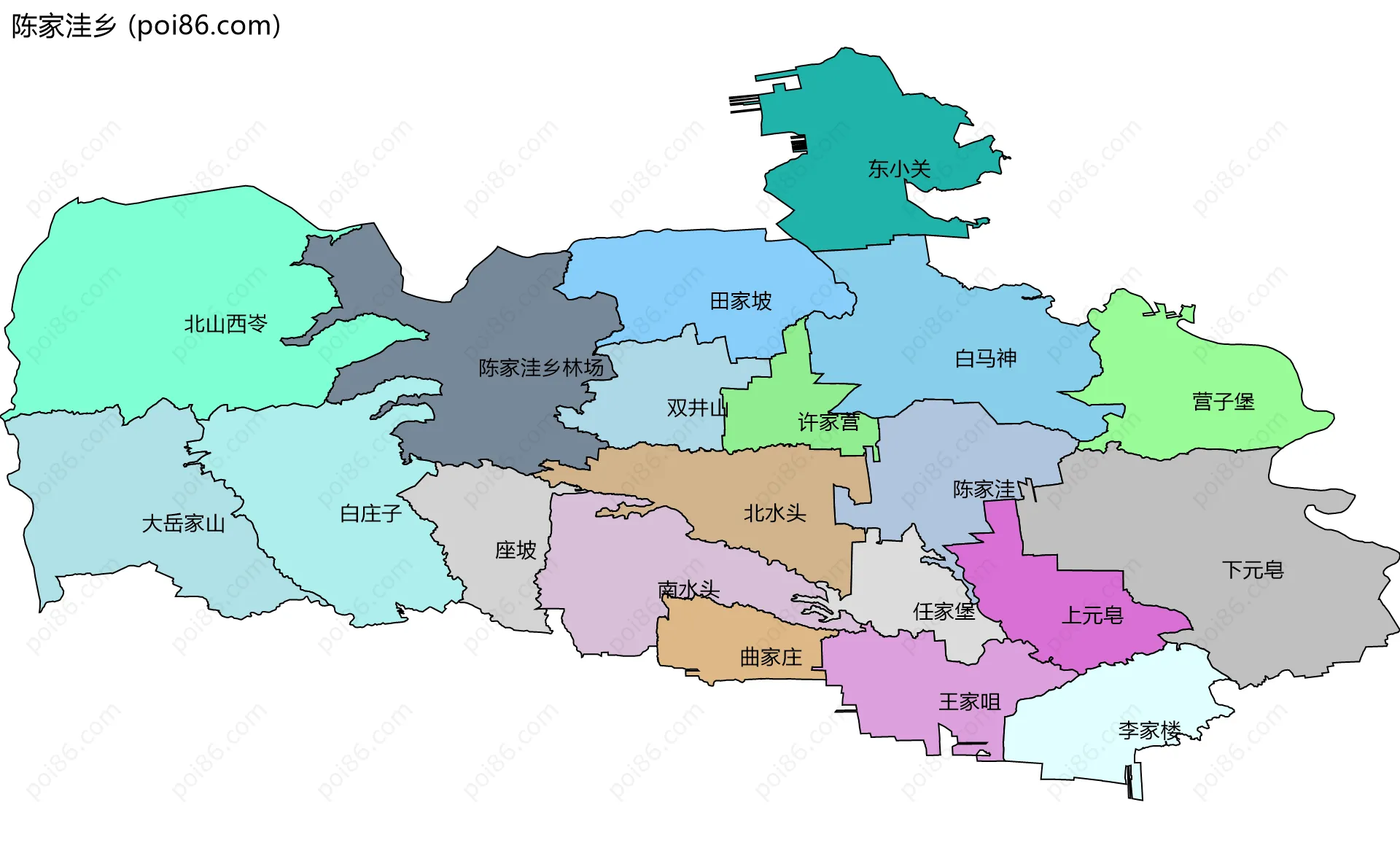 陈家洼乡边界地图(五级行政区划)