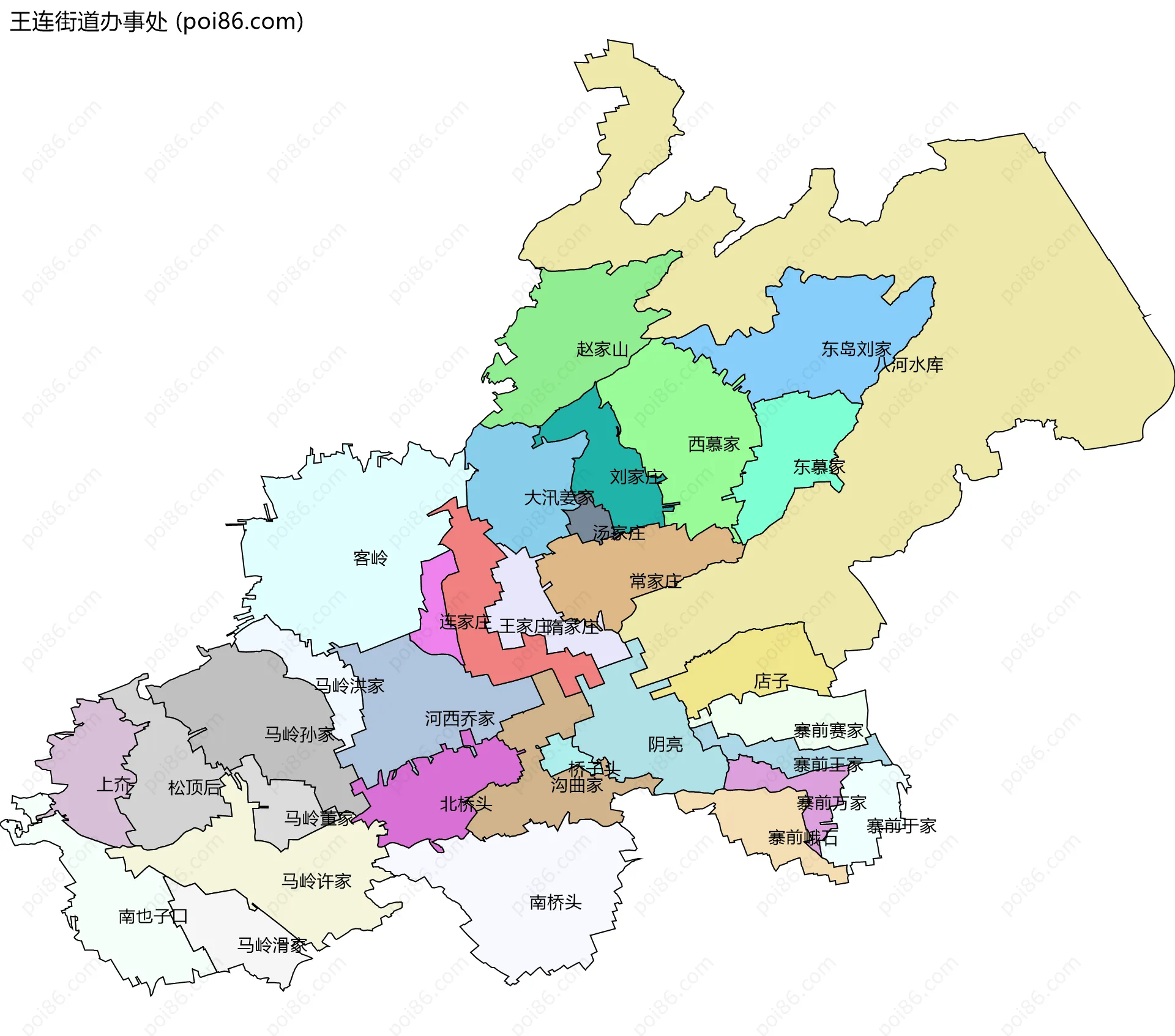王连街道办事处边界地图(五级行政区划)