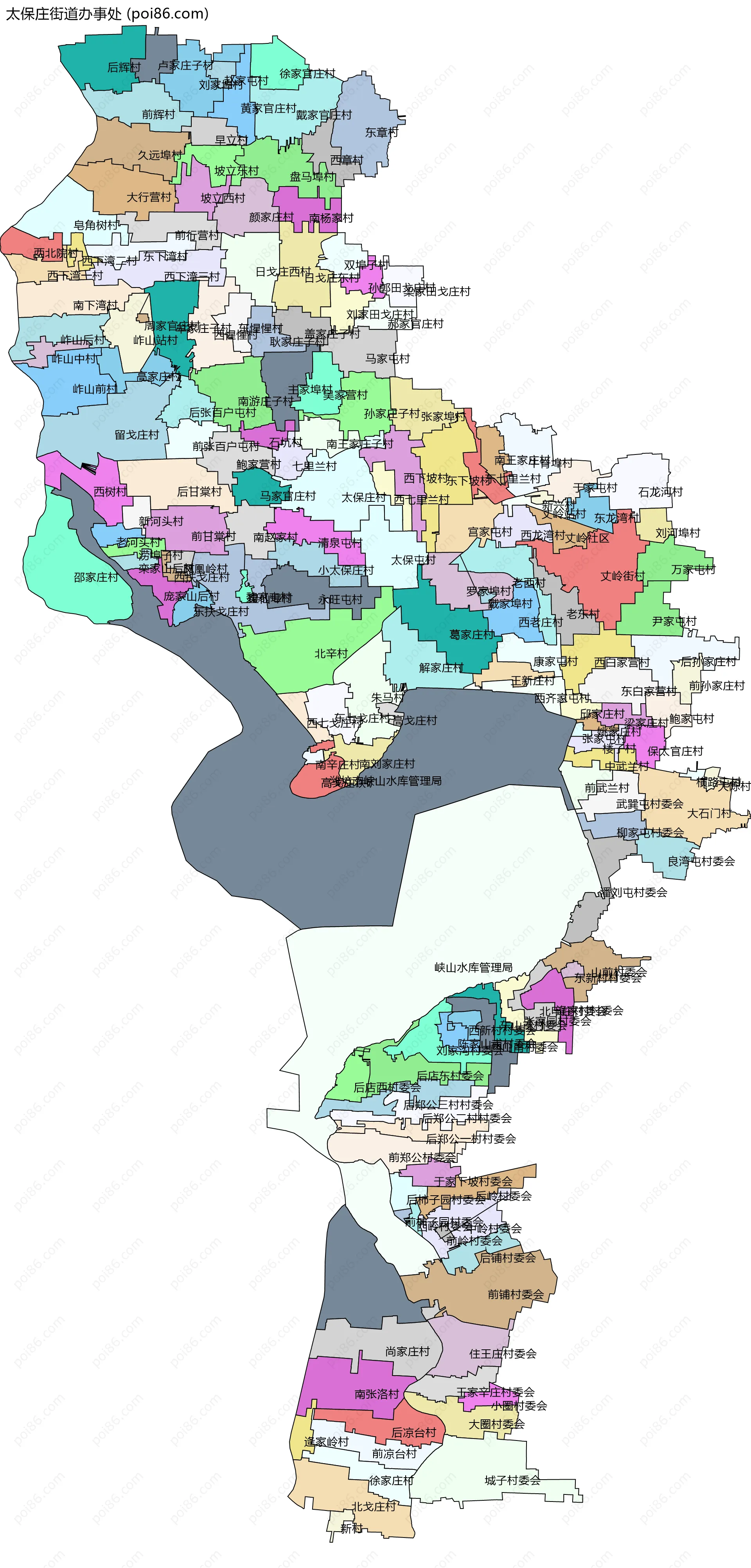 太保庄街道办事处边界地图(五级行政区划)