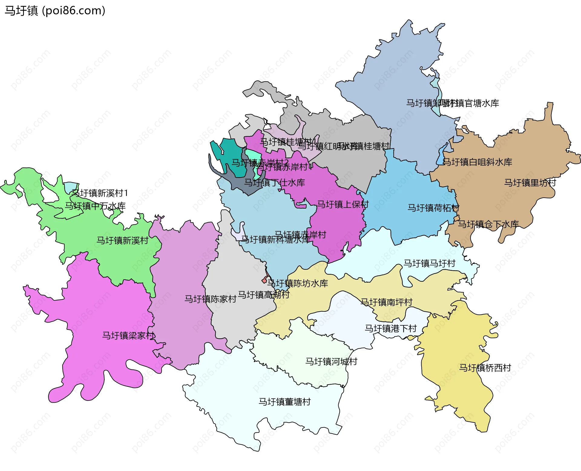 马圩镇边界地图(五级行政区划)