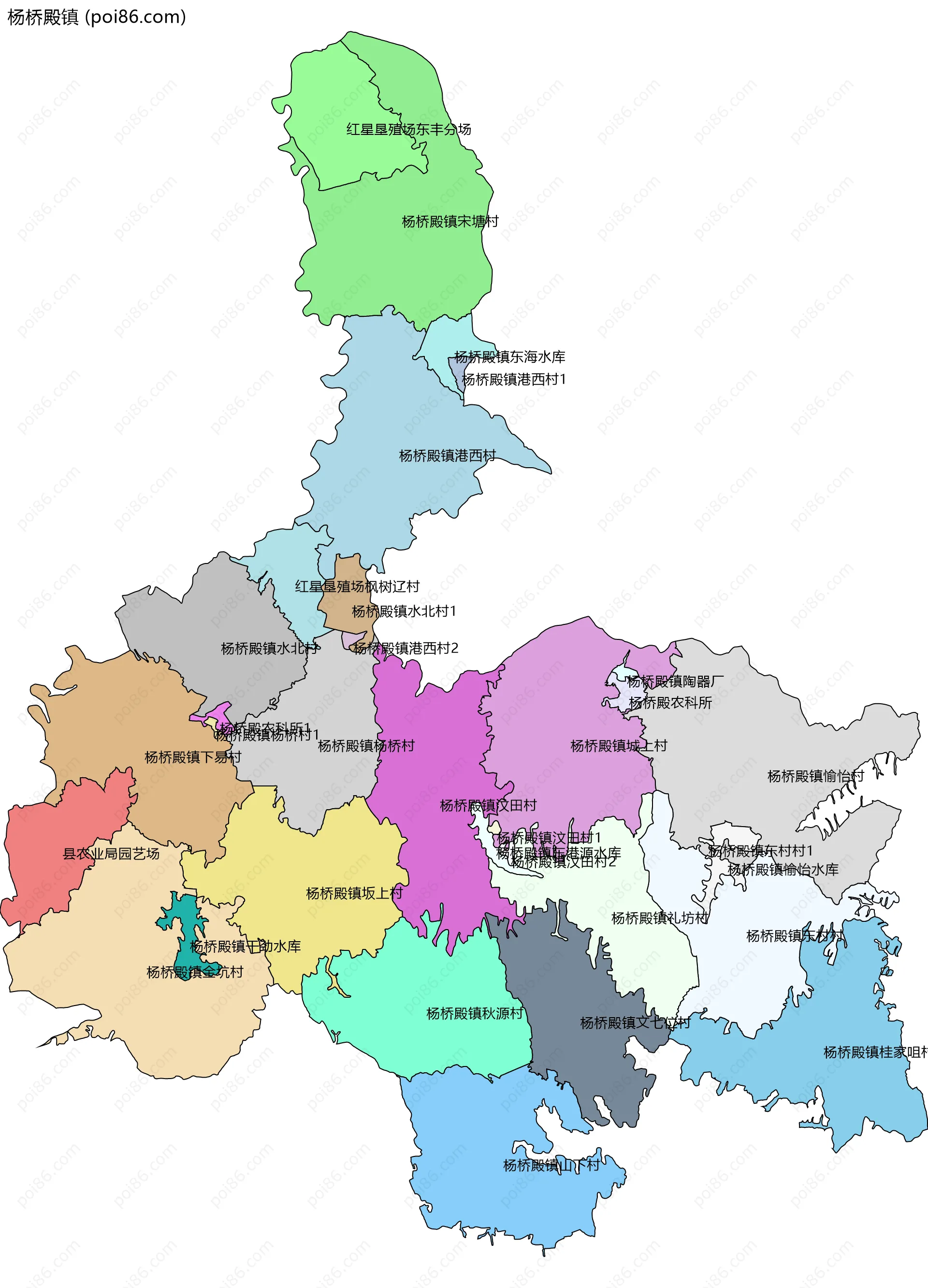 杨桥殿镇边界地图(五级行政区划)