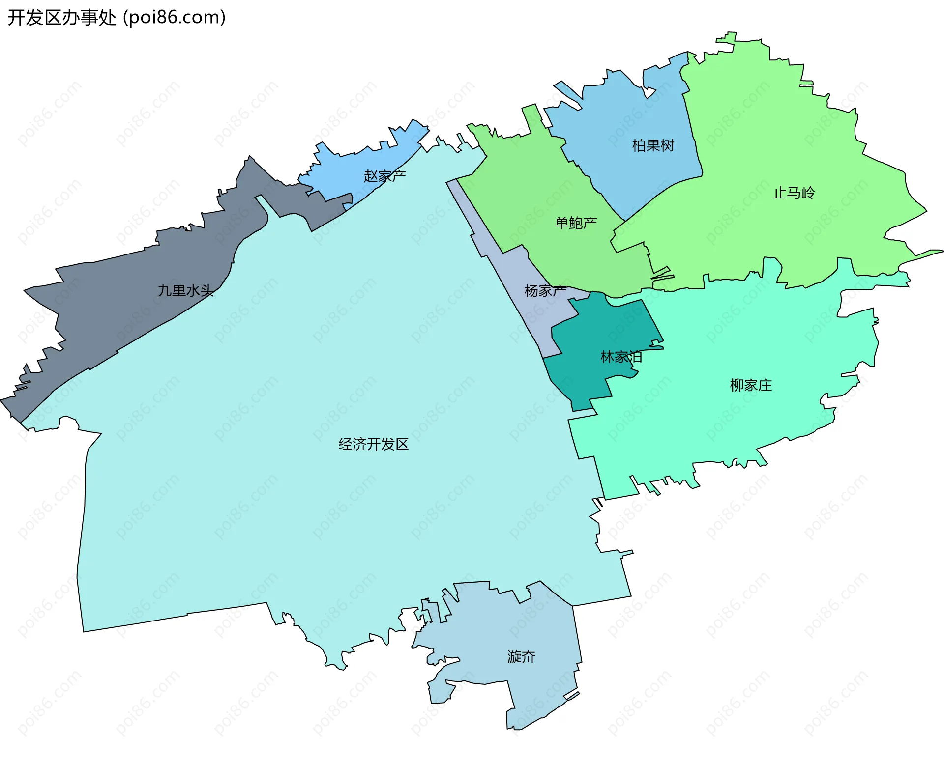 开发区办事处边界地图(五级行政区划)