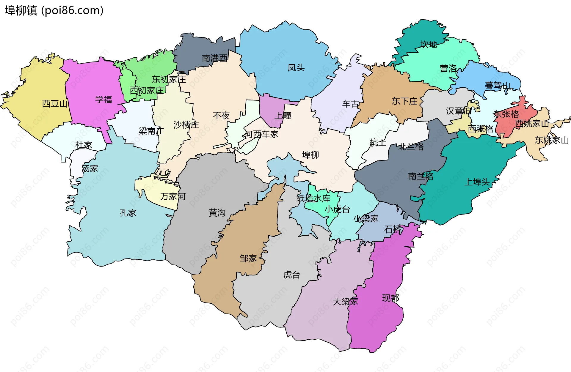 埠柳镇边界地图(五级行政区划)