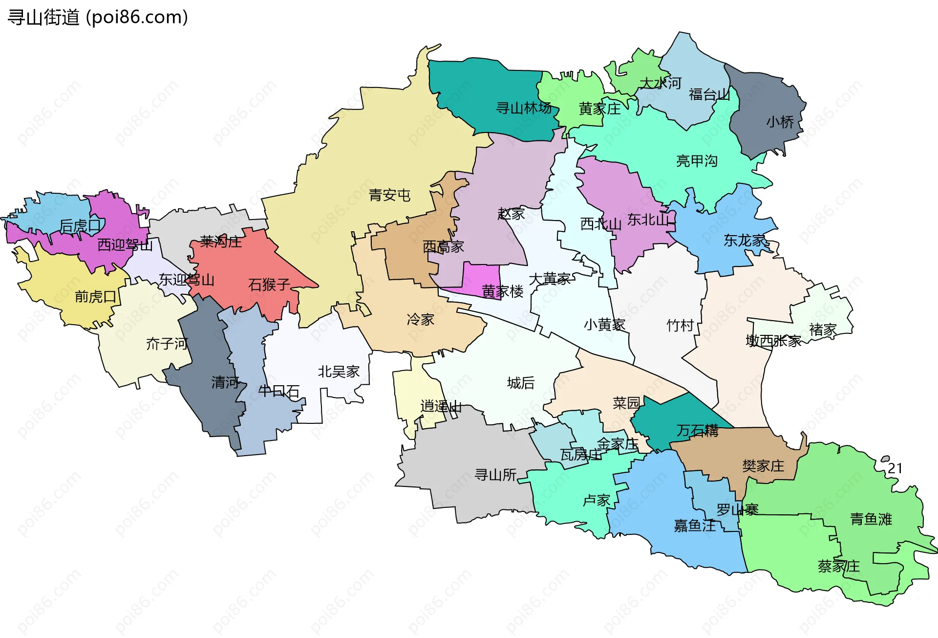 寻山街道边界地图(五级行政区划)