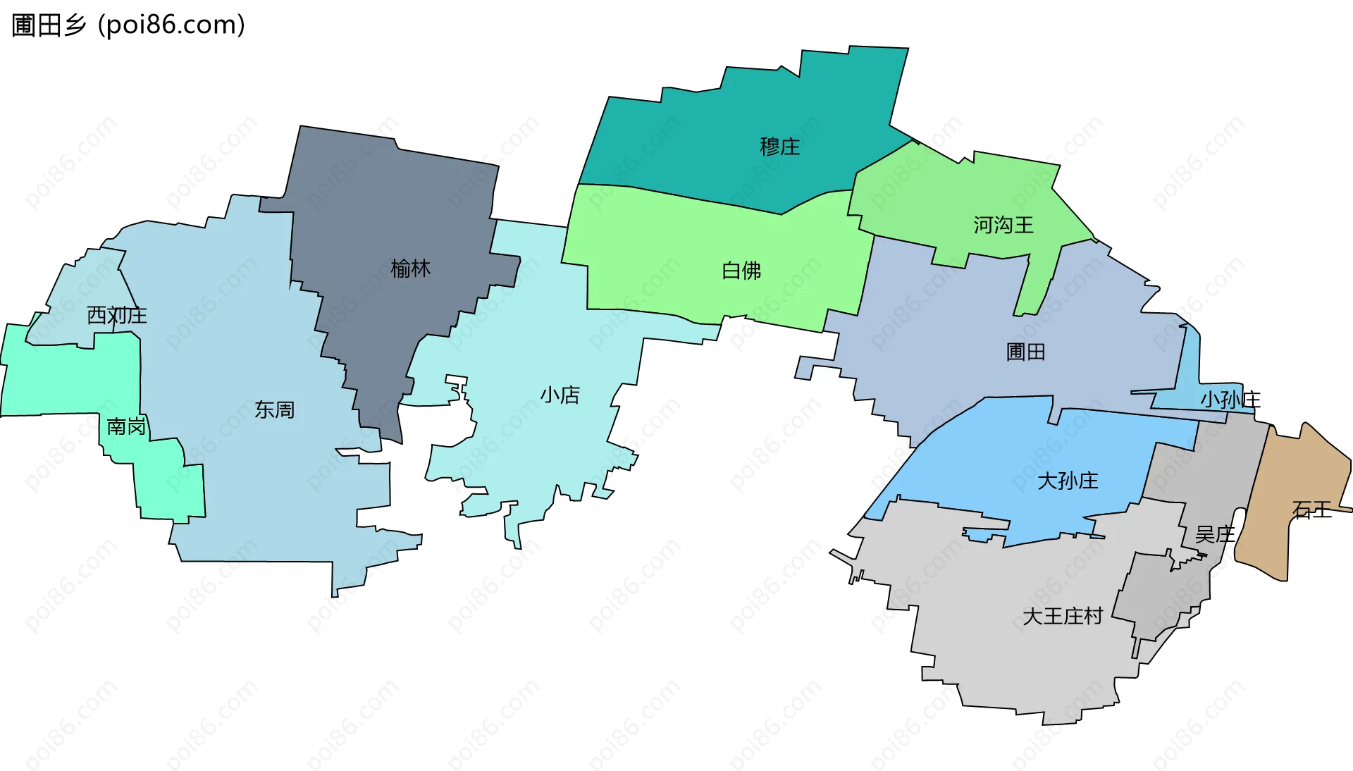圃田乡边界地图(五级行政区划)