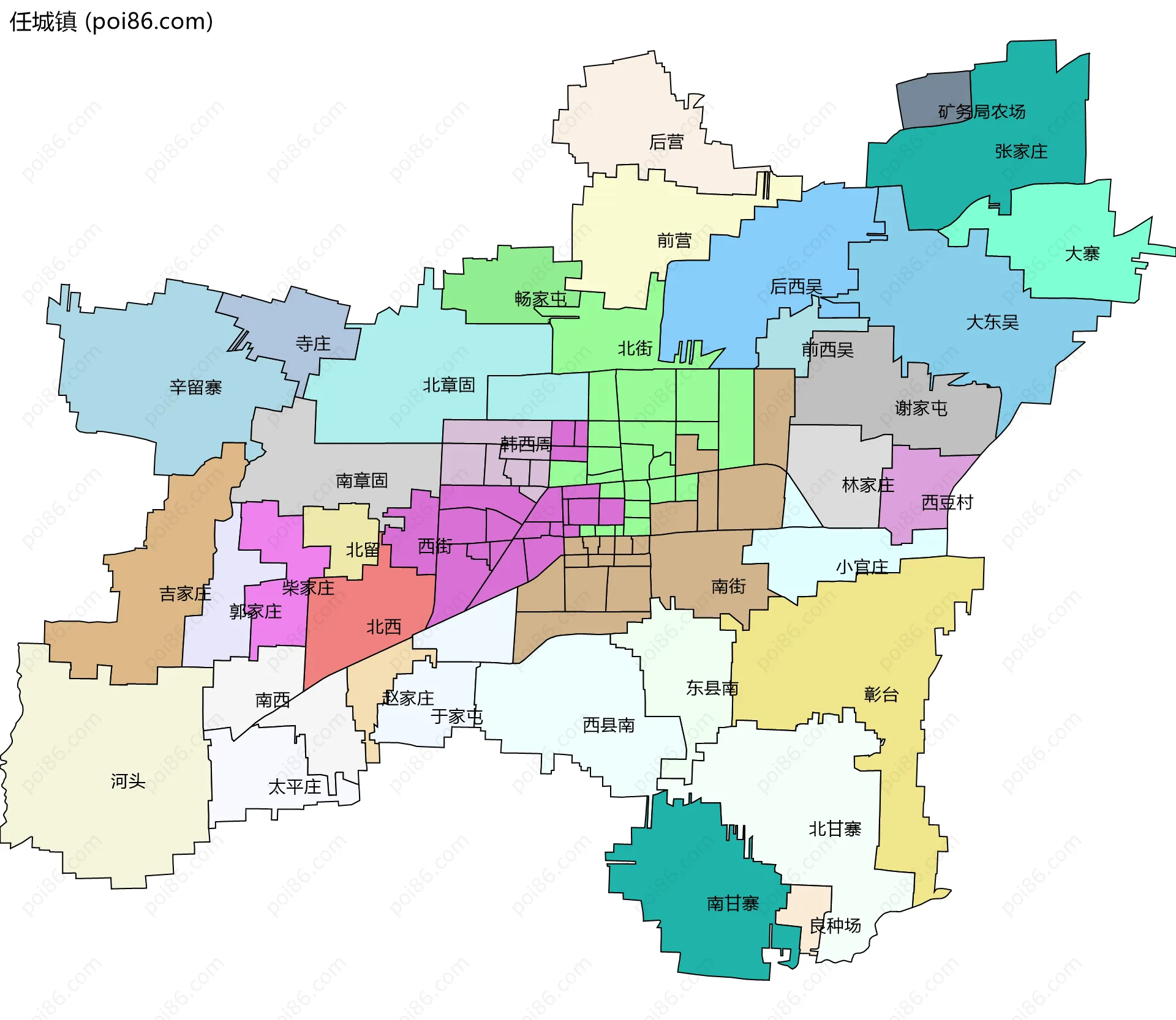 任城镇边界地图(五级行政区划)