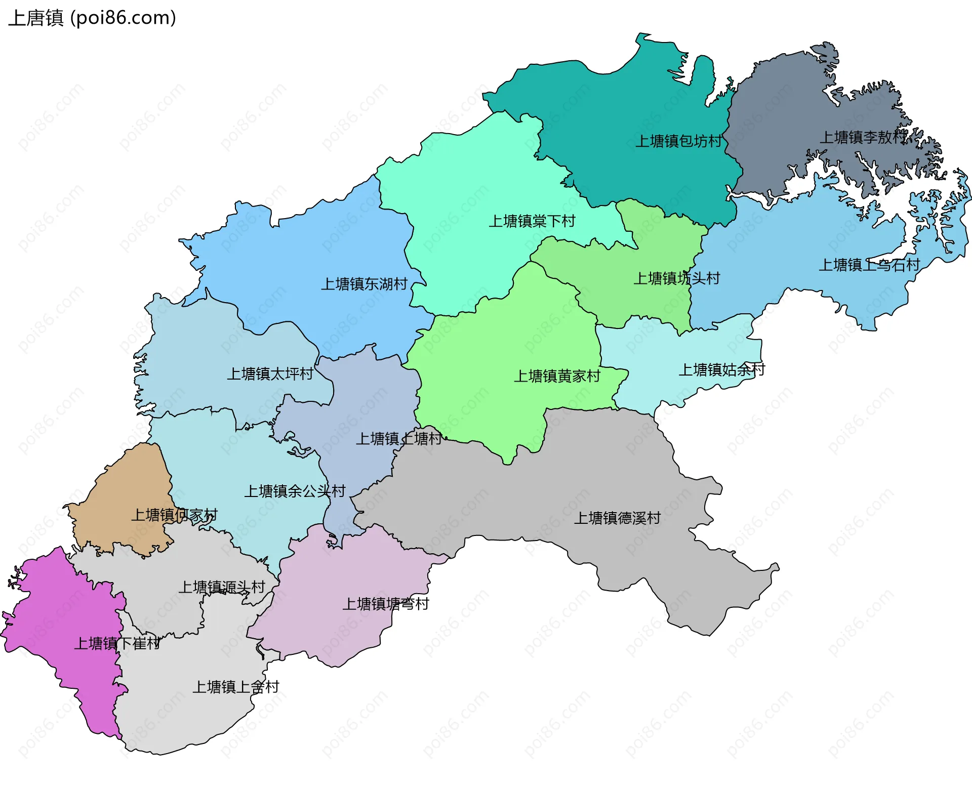 上唐镇边界地图(五级行政区划)