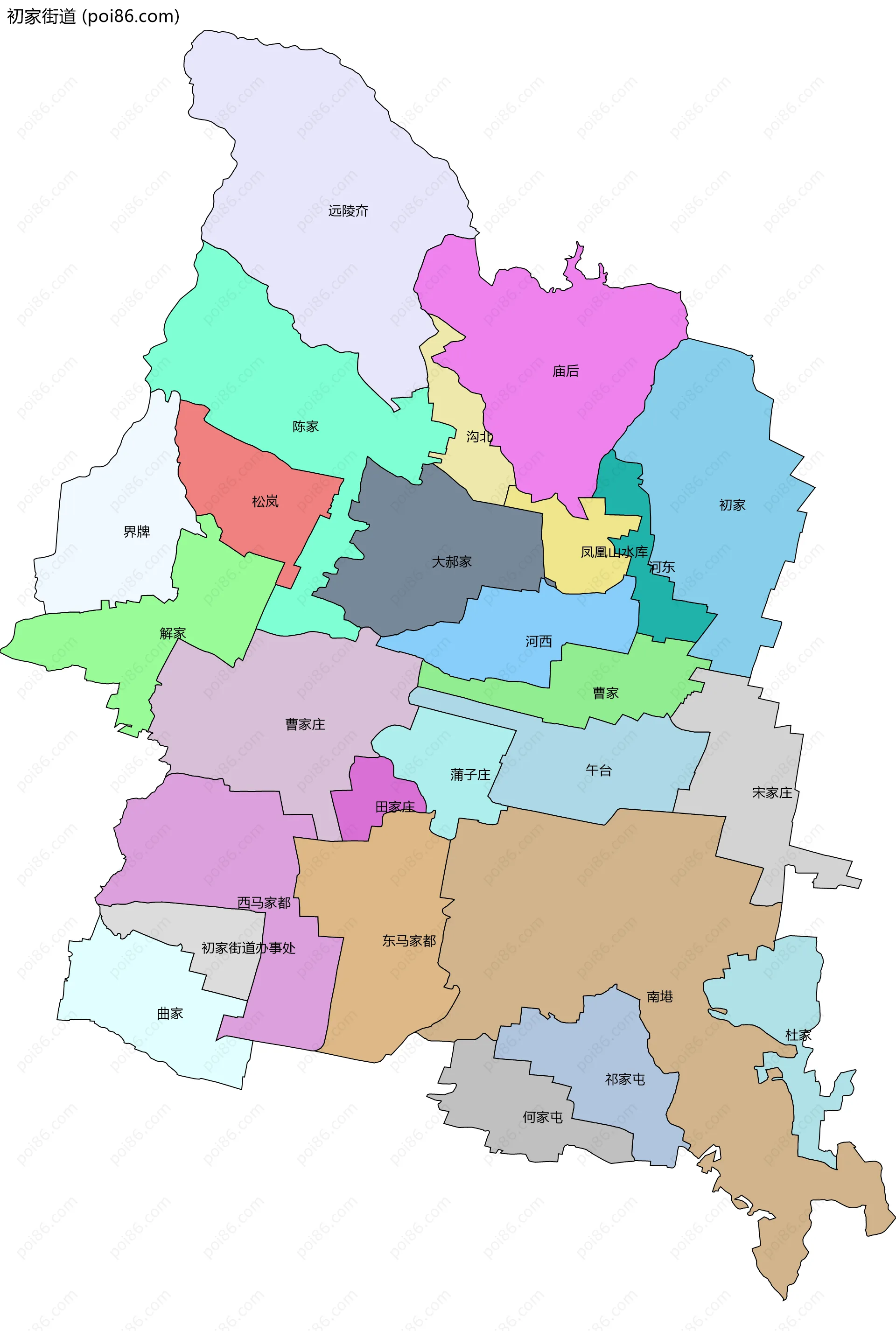初家街道边界地图(五级行政区划)