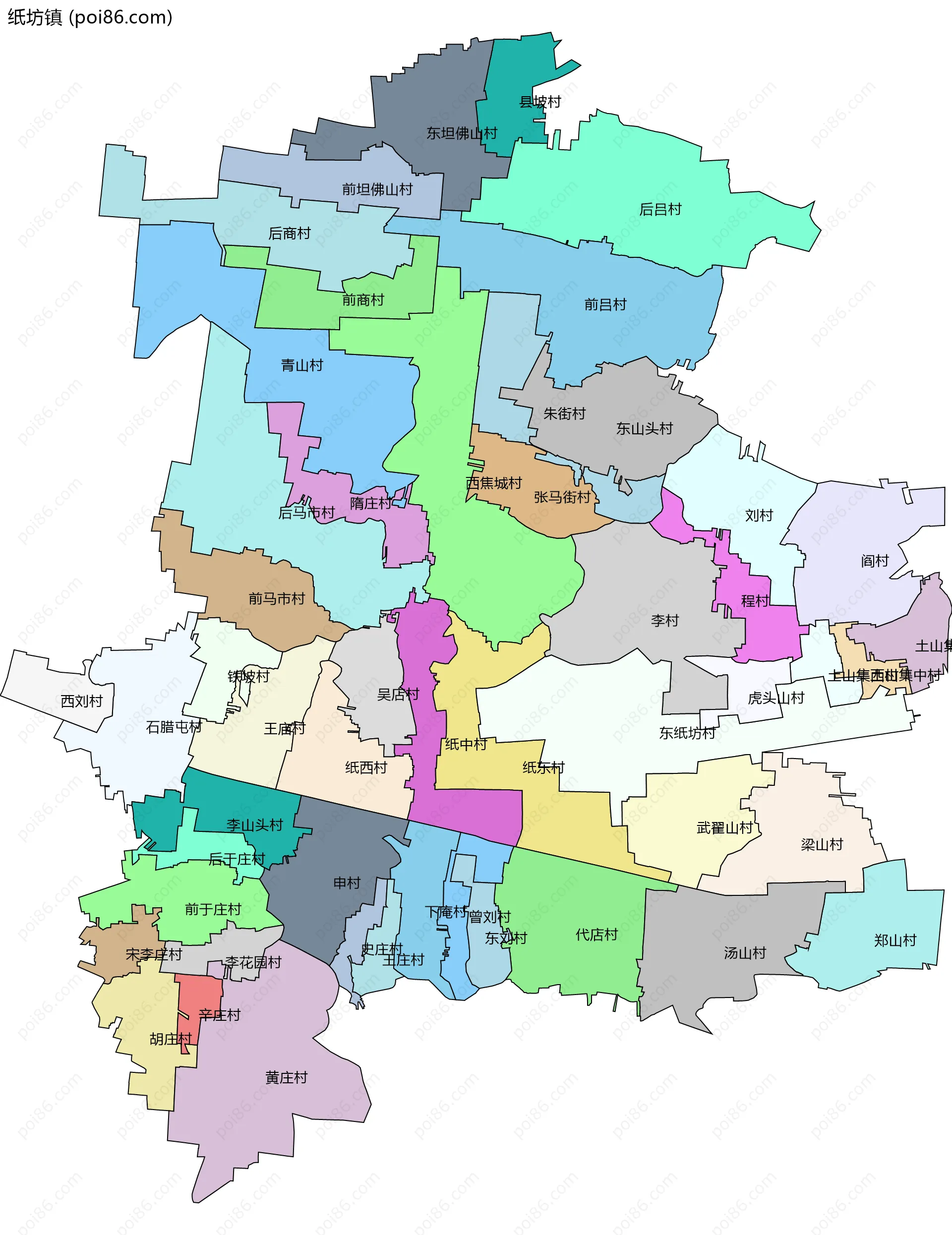 纸坊镇边界地图(五级行政区划)