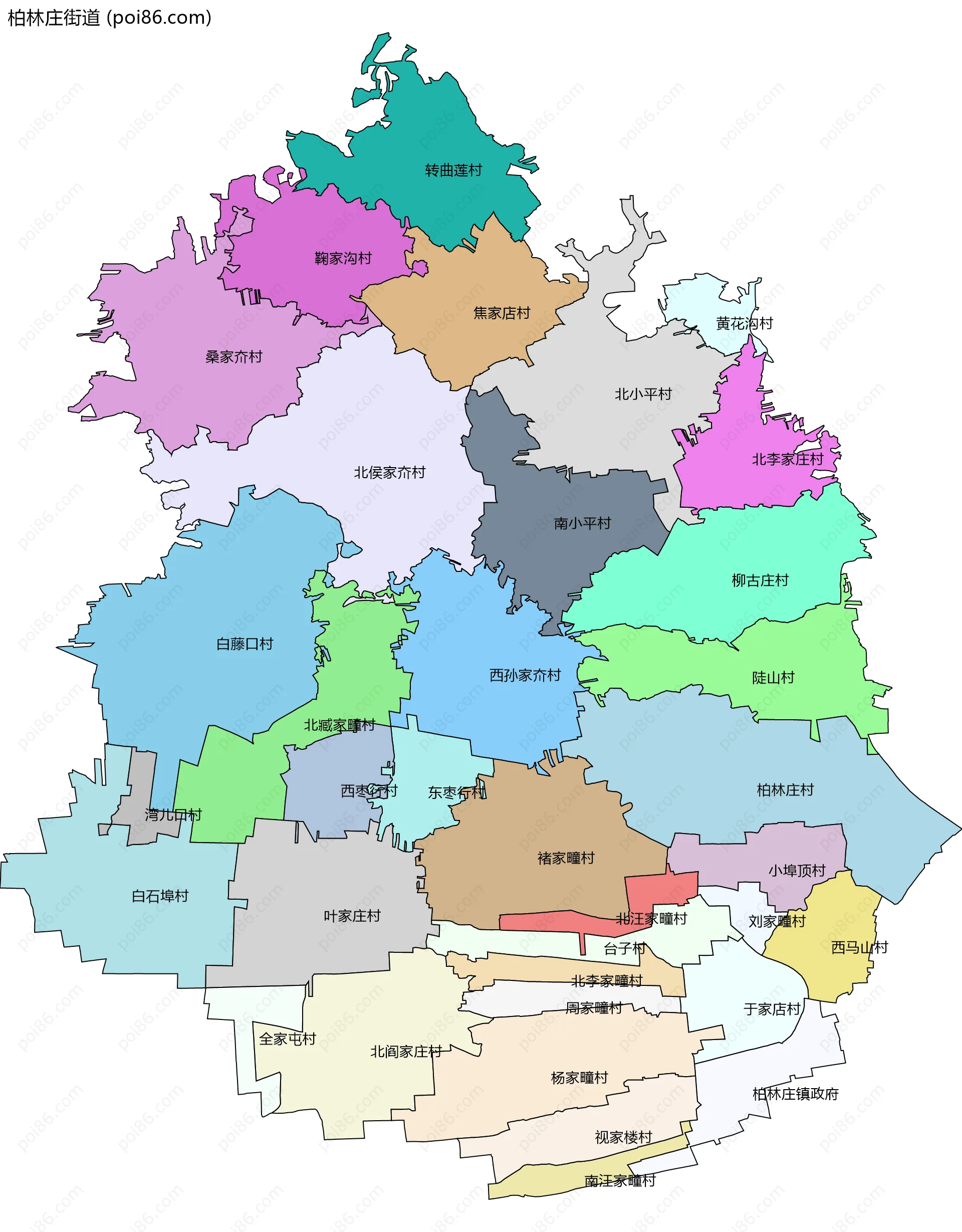 柏林庄街道边界地图(五级行政区划)