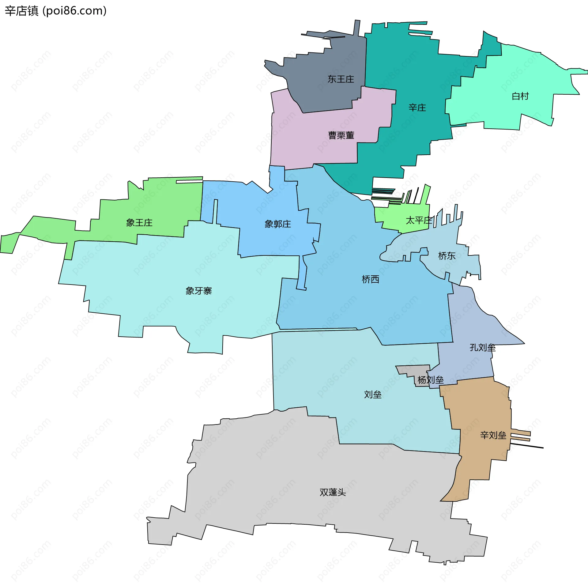 辛店镇边界地图(五级行政区划)