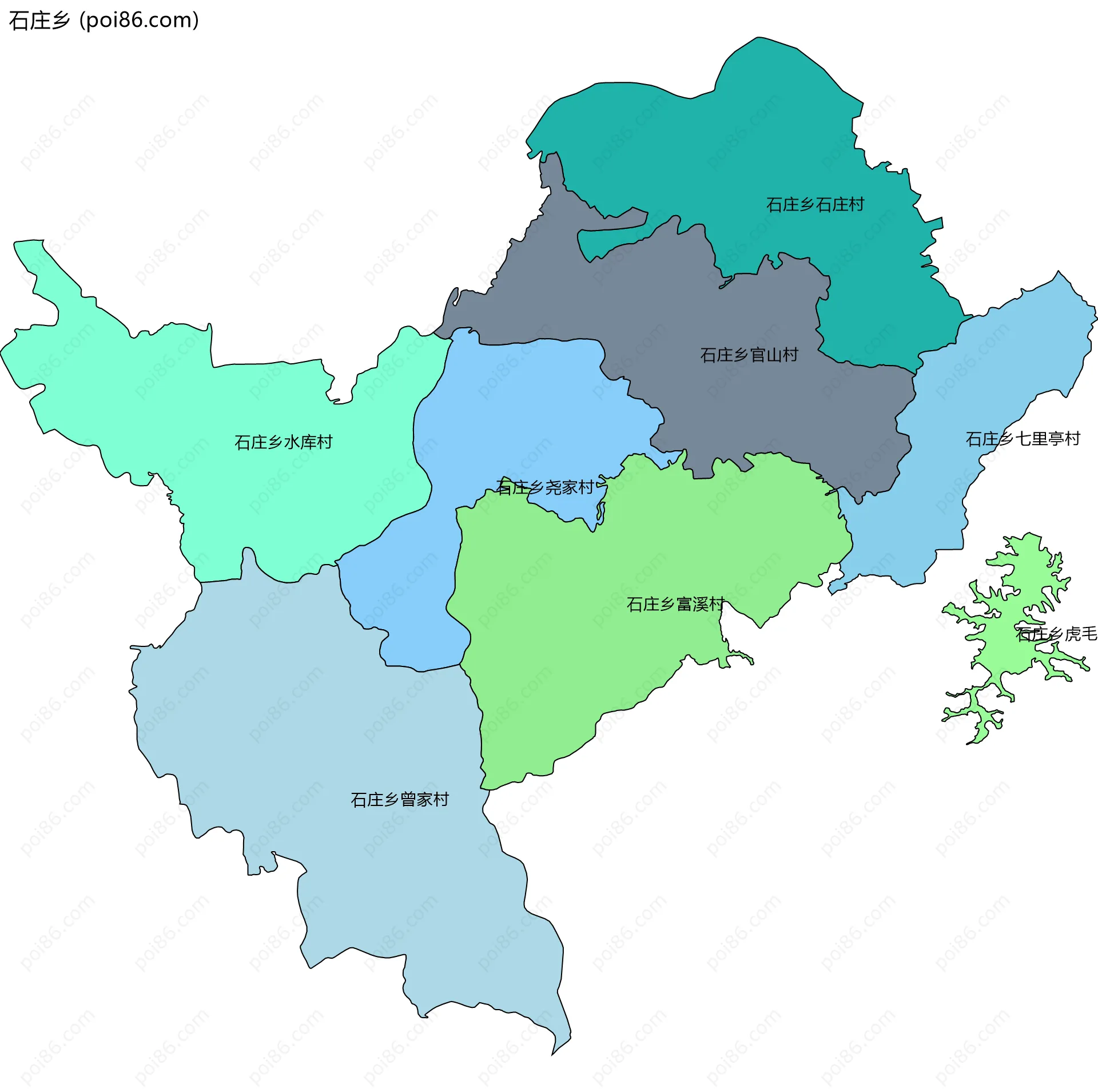 石庄乡边界地图(五级行政区划)