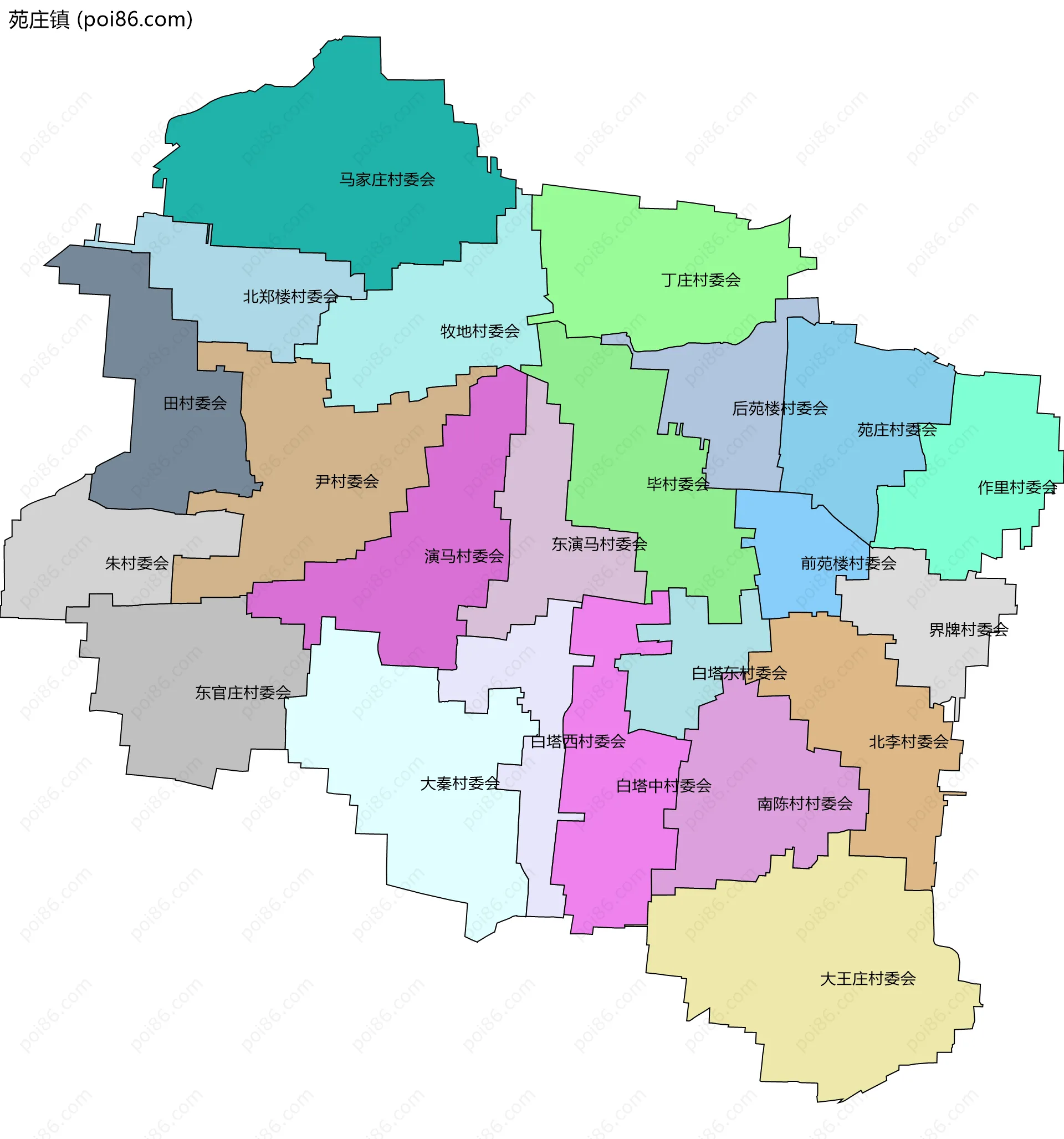 苑庄镇边界地图(五级行政区划)