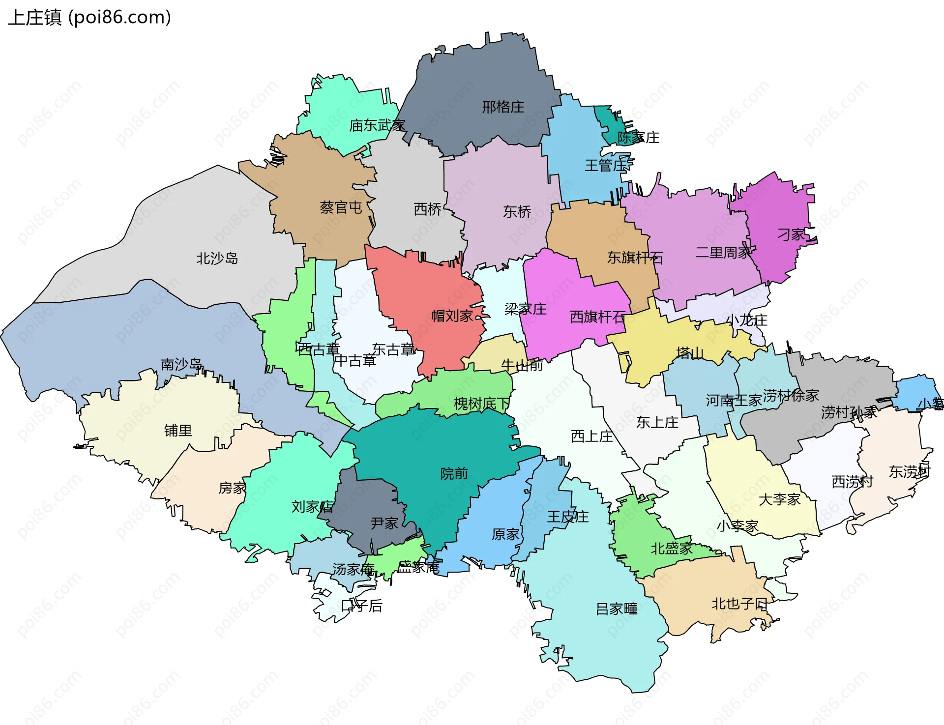 上庄镇边界地图(五级行政区划)