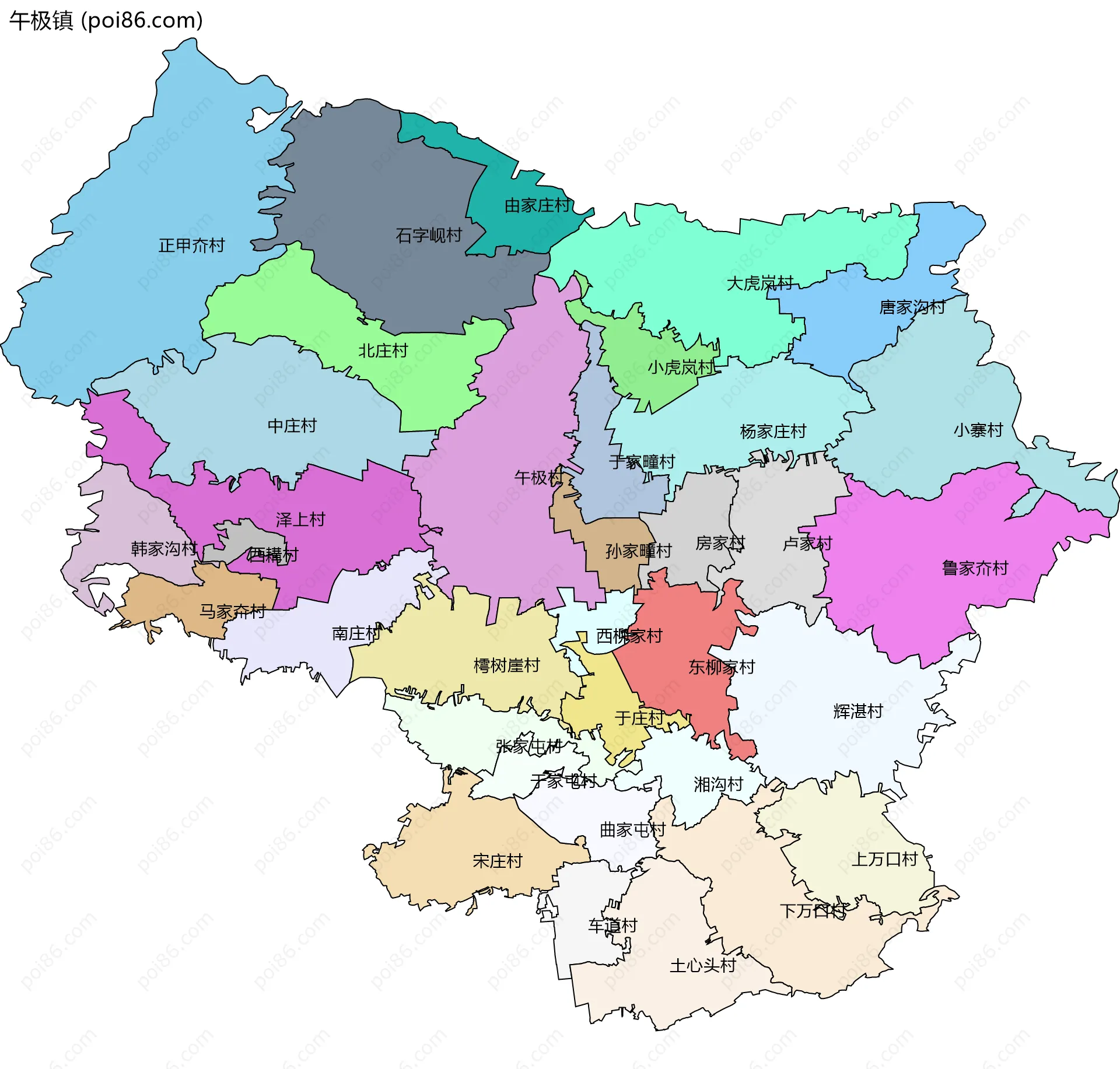 午极镇边界地图(五级行政区划)