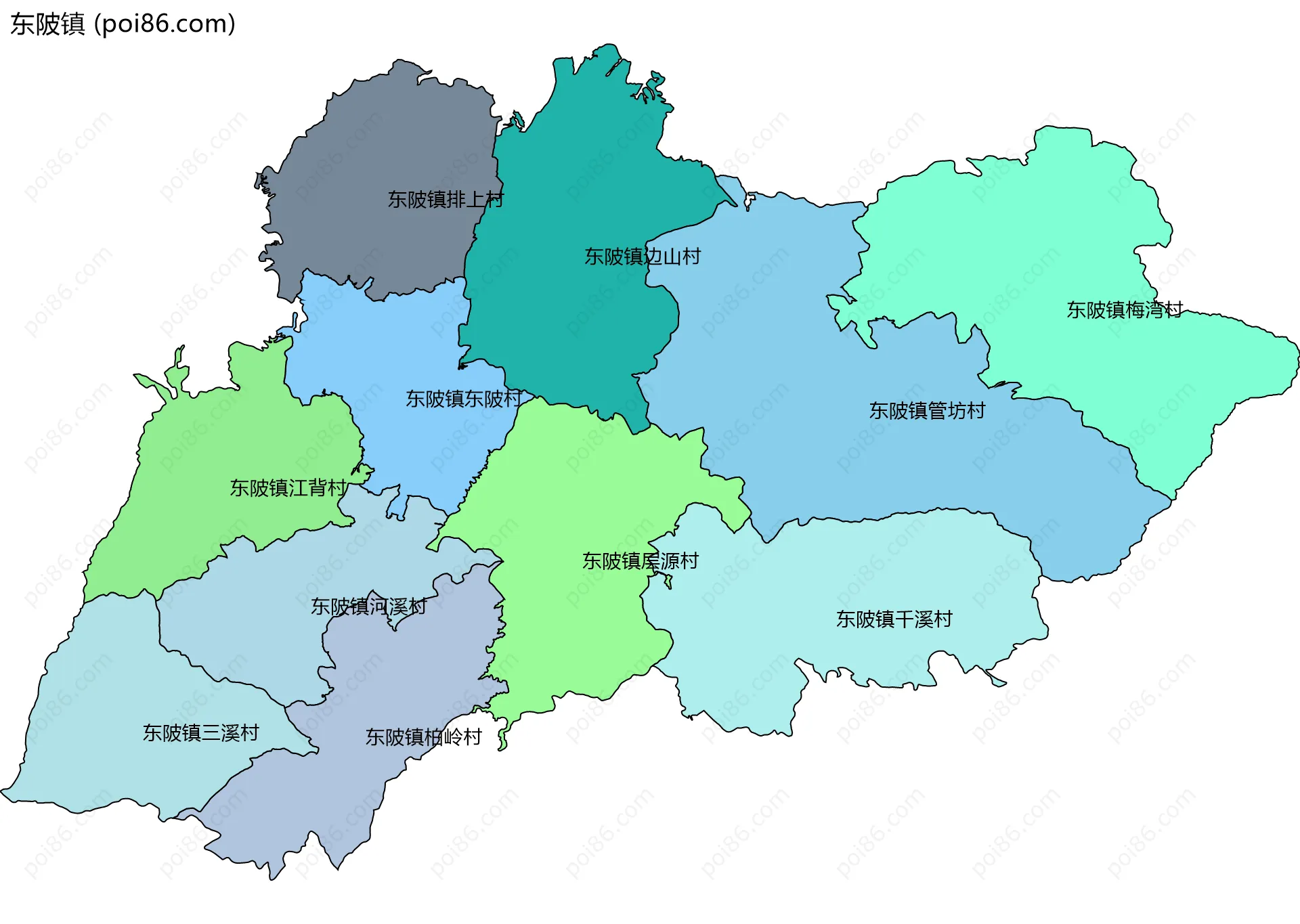 东陂镇边界地图(五级行政区划)