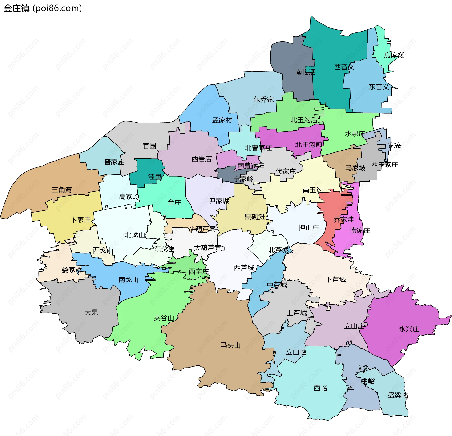 金庄镇边界地图(五级行政区划)