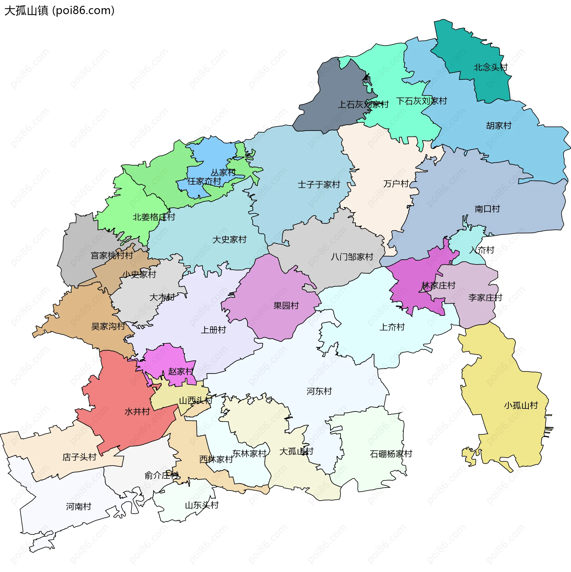 大孤山镇边界地图(五级行政区划)