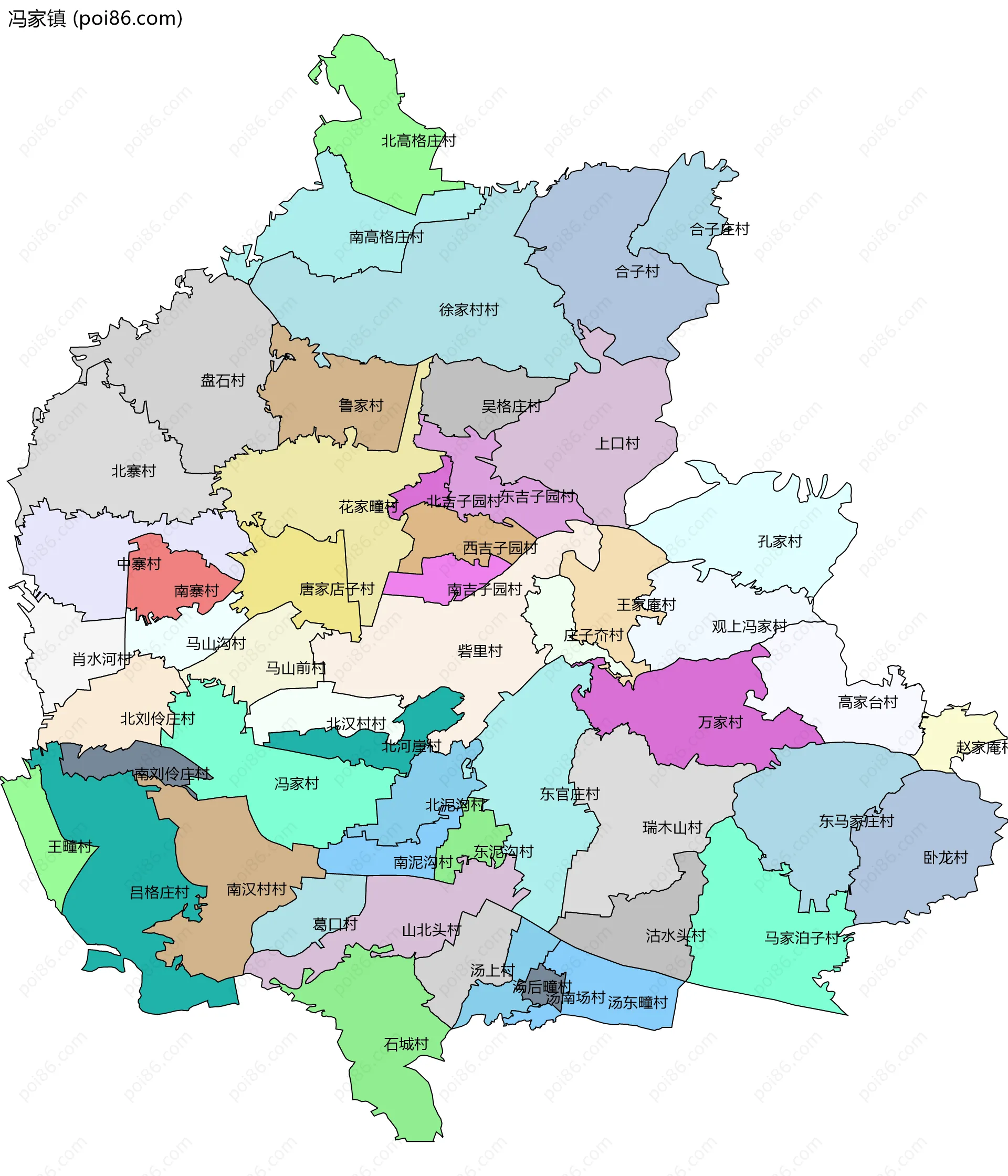 冯家镇边界地图(五级行政区划)