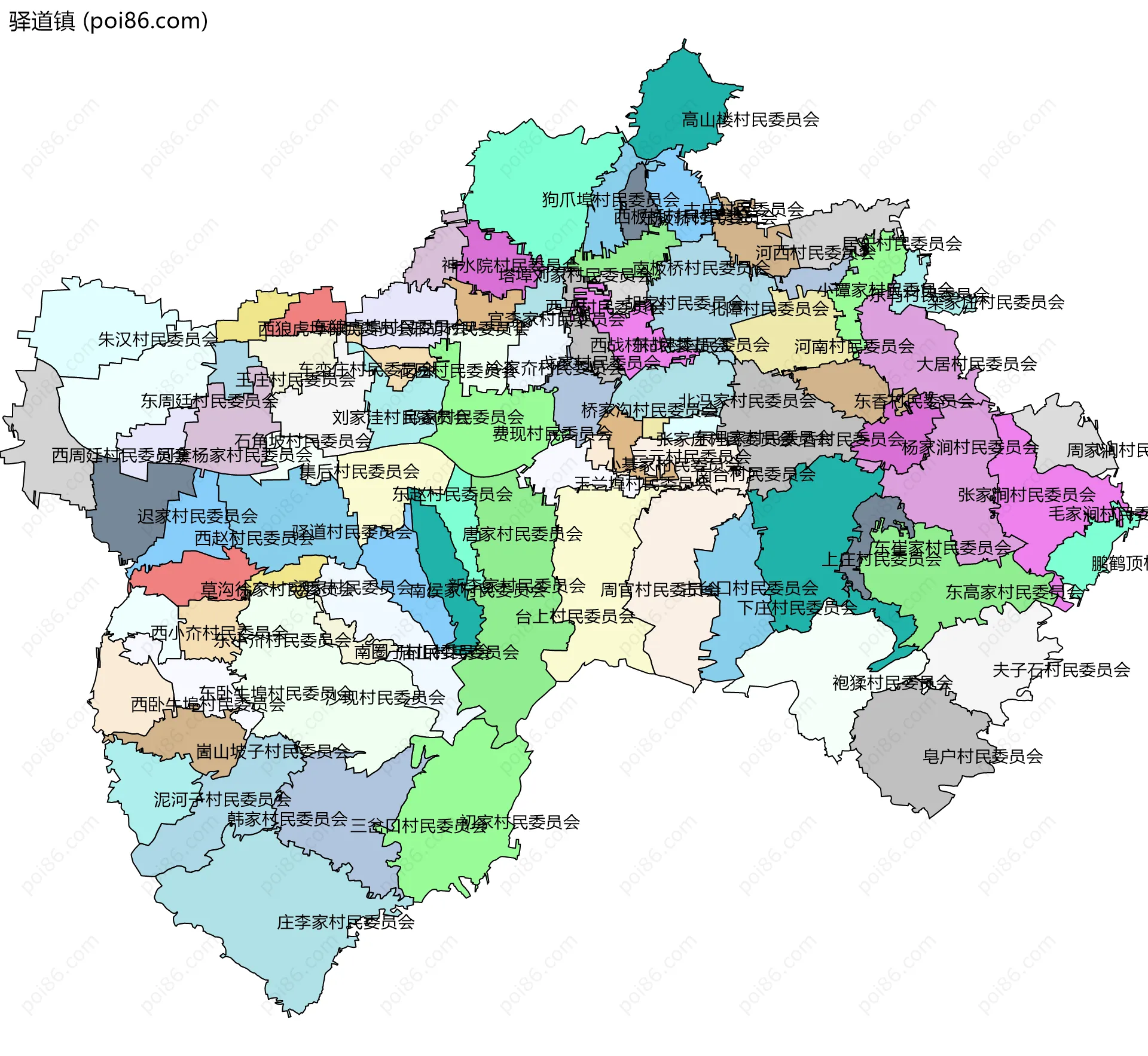 驿道镇边界地图(五级行政区划)