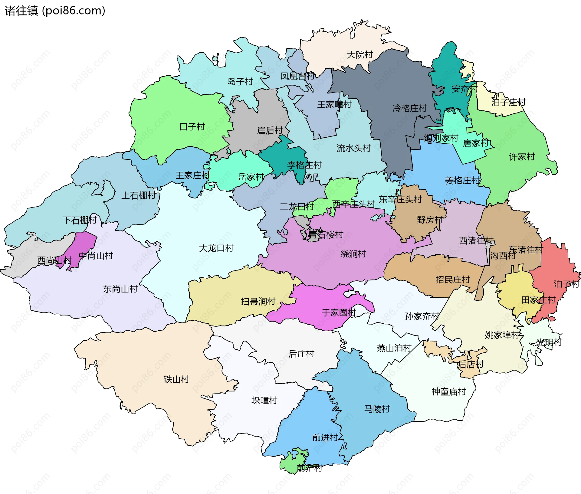 诸往镇边界地图(五级行政区划)