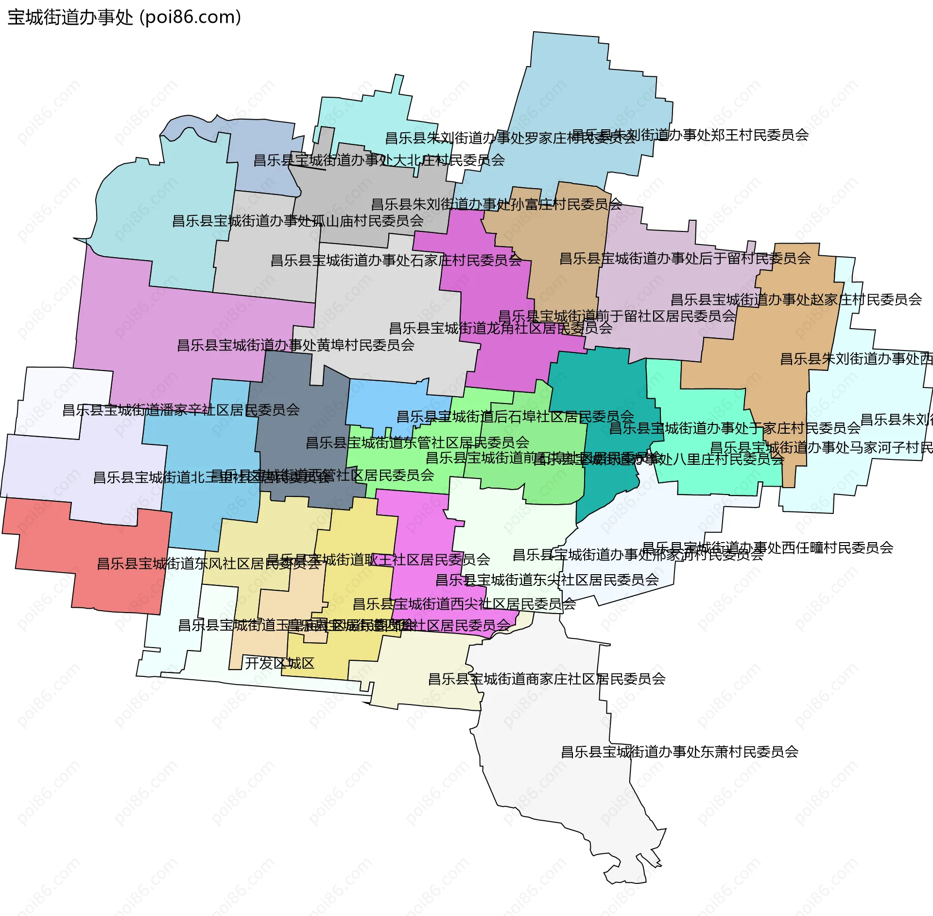 宝城街道办事处边界地图(五级行政区划)