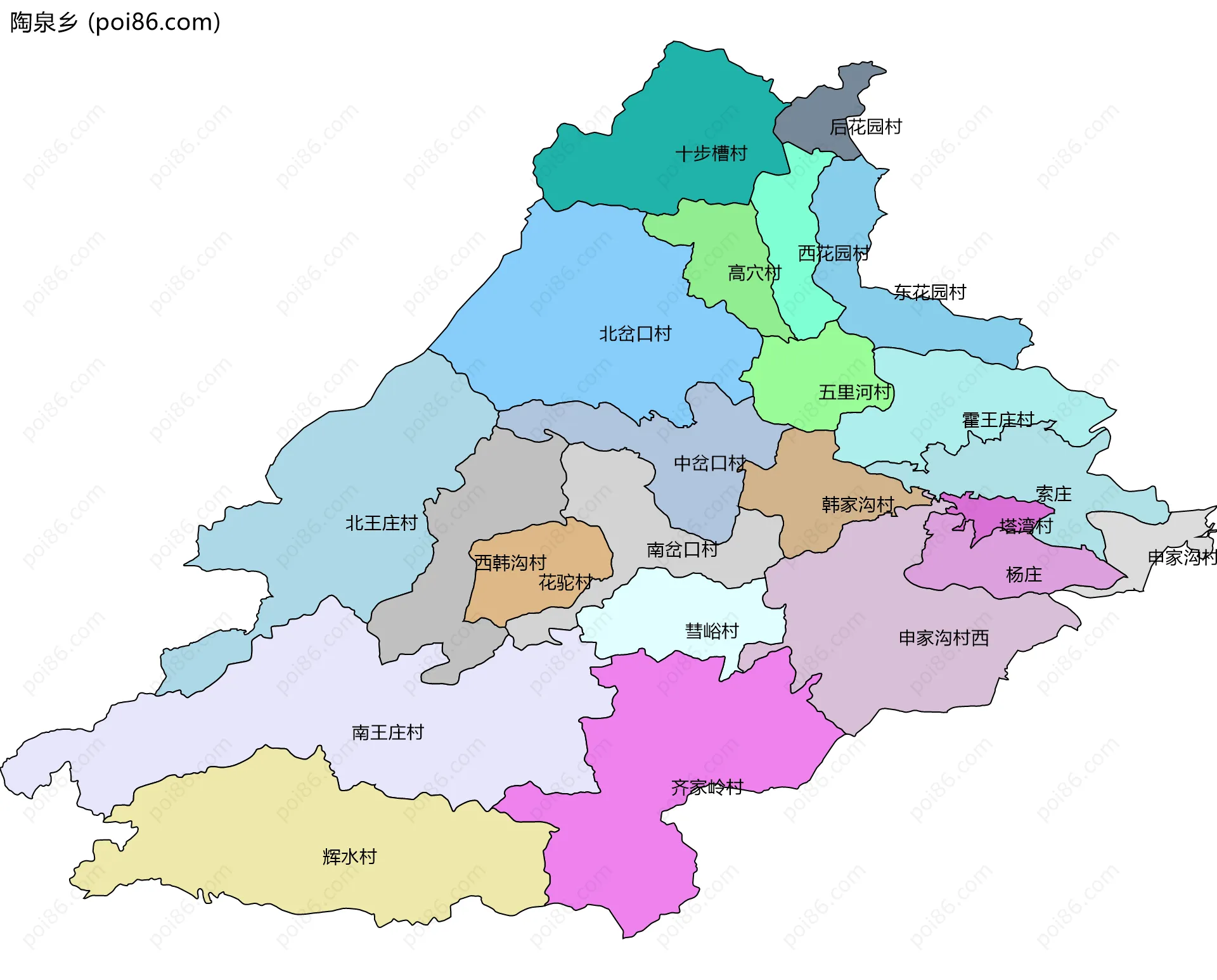 陶泉乡边界地图(五级行政区划)