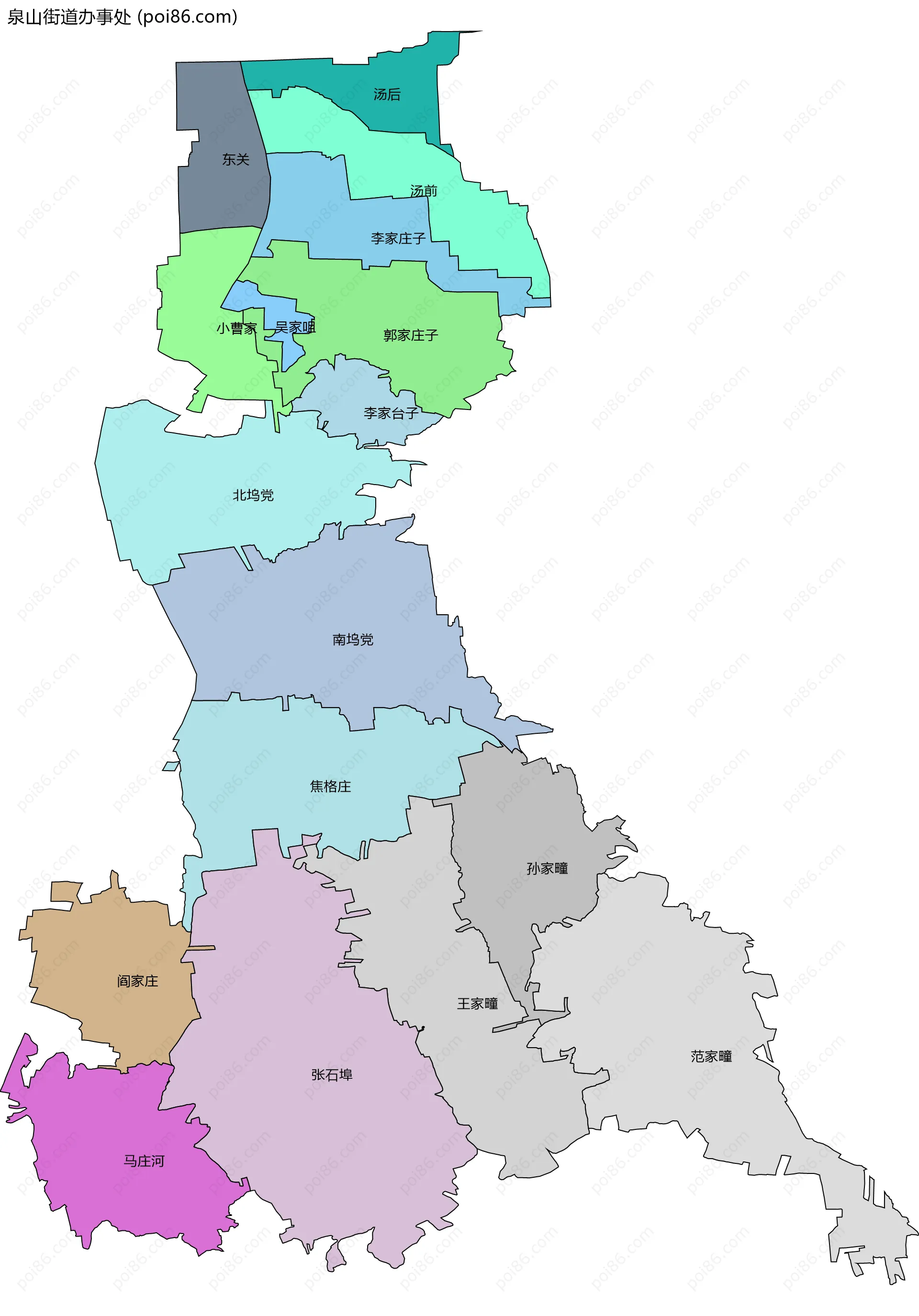 泉山街道办事处边界地图(五级行政区划)