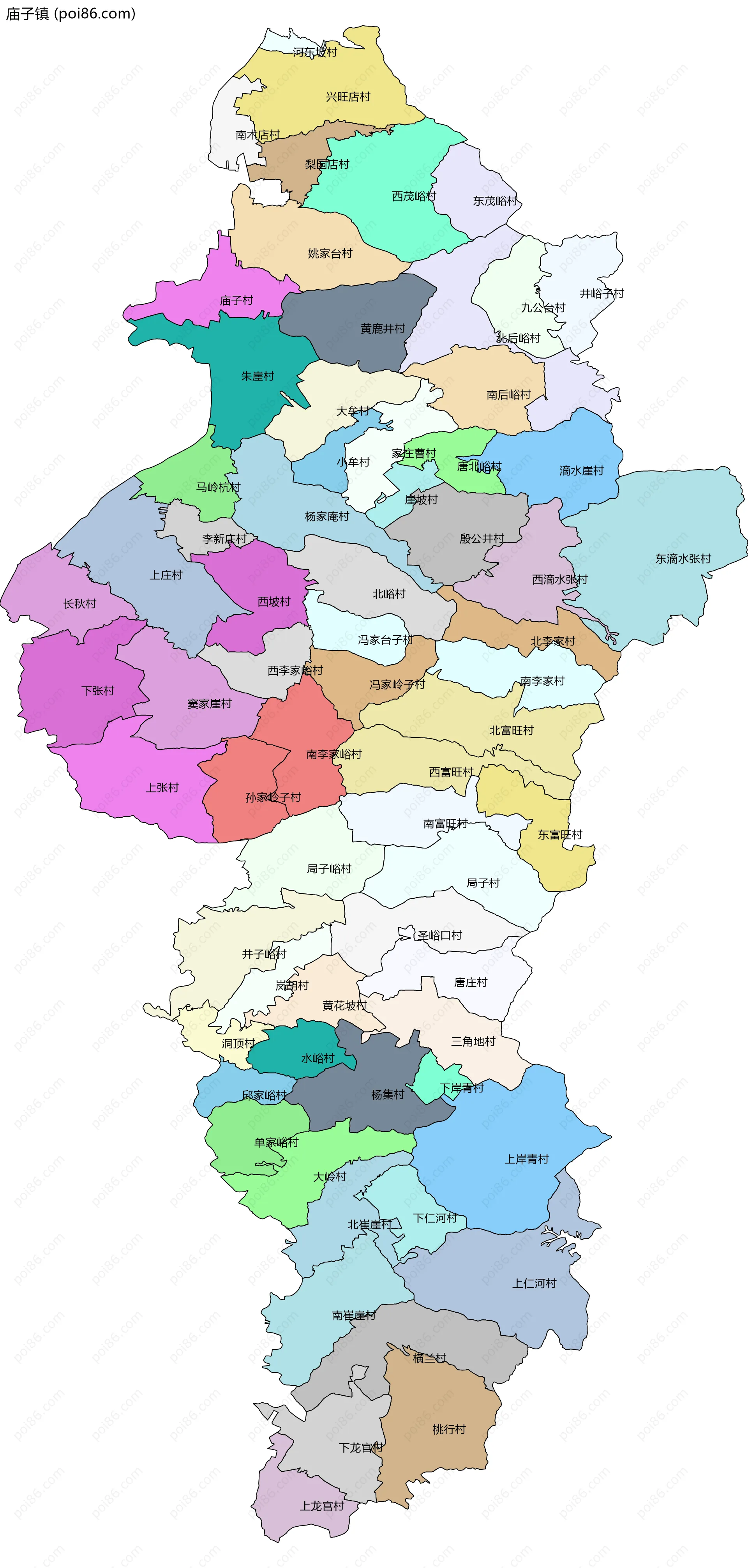 庙子镇边界地图(五级行政区划)