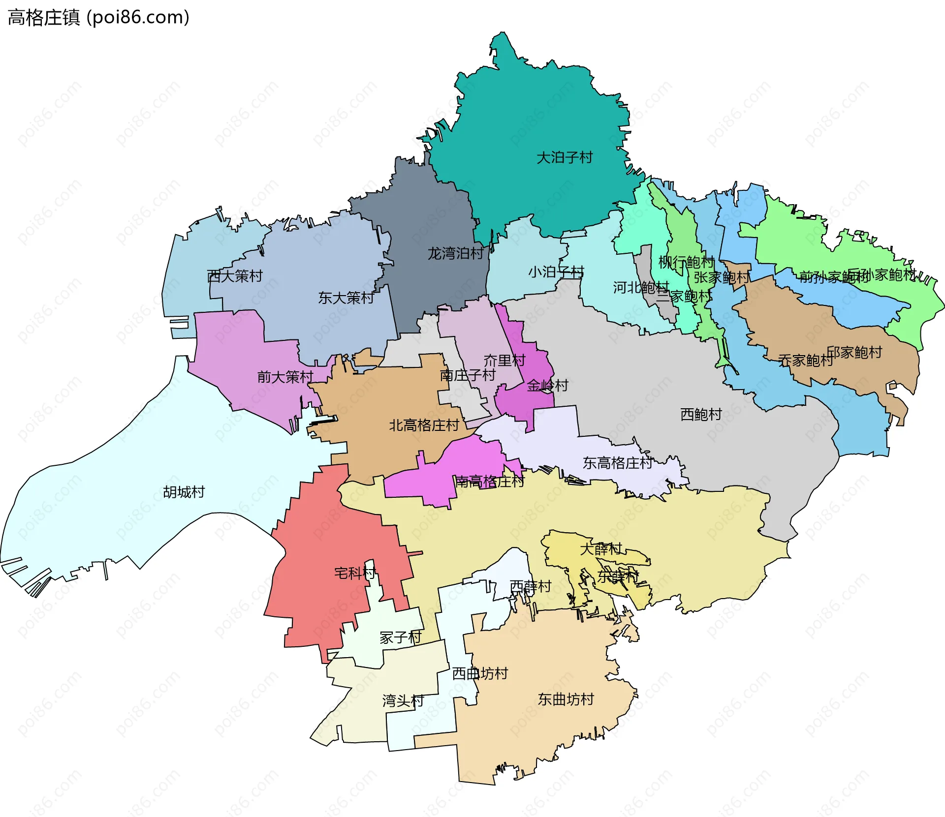 高格庄镇边界地图(五级行政区划)