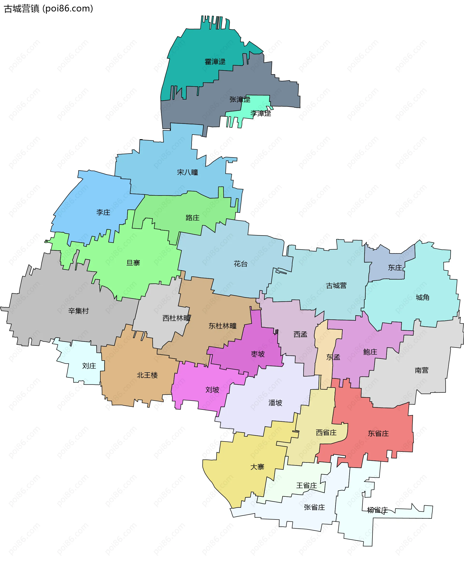 古城营镇边界地图(五级行政区划)