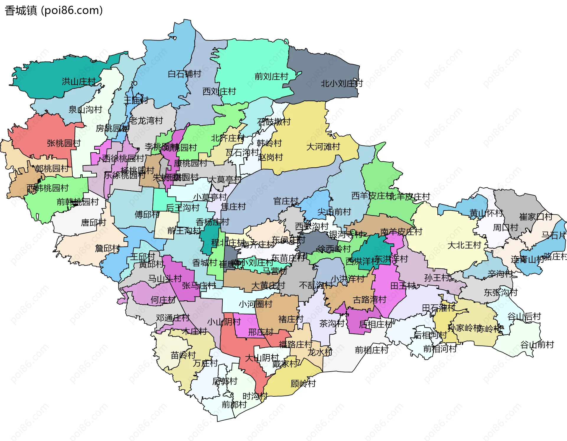 香城镇边界地图(五级行政区划)