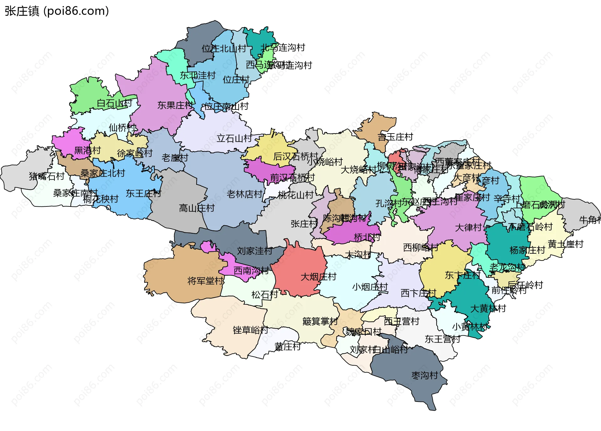 张庄镇边界地图(五级行政区划)