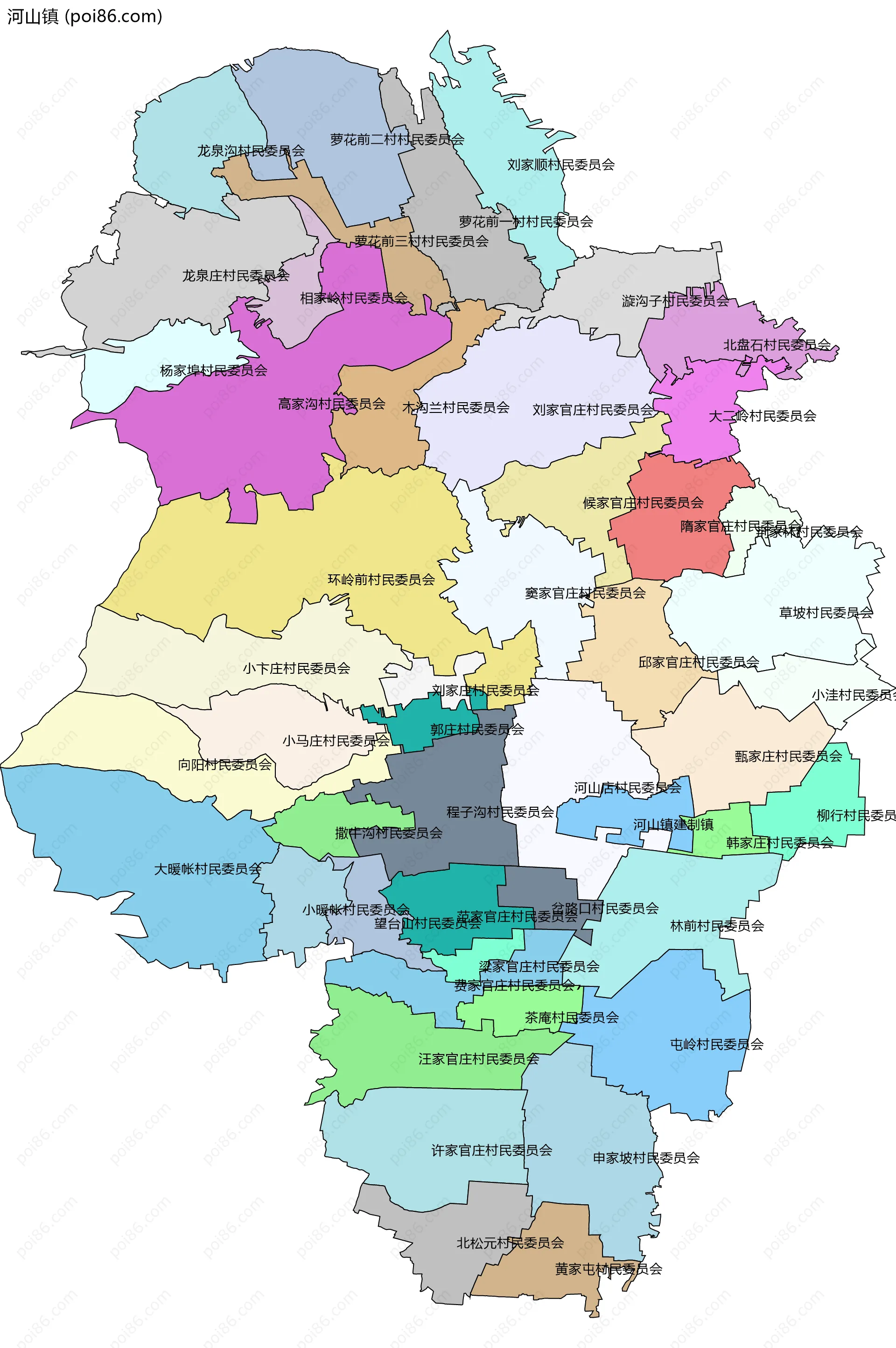 河山镇边界地图(五级行政区划)