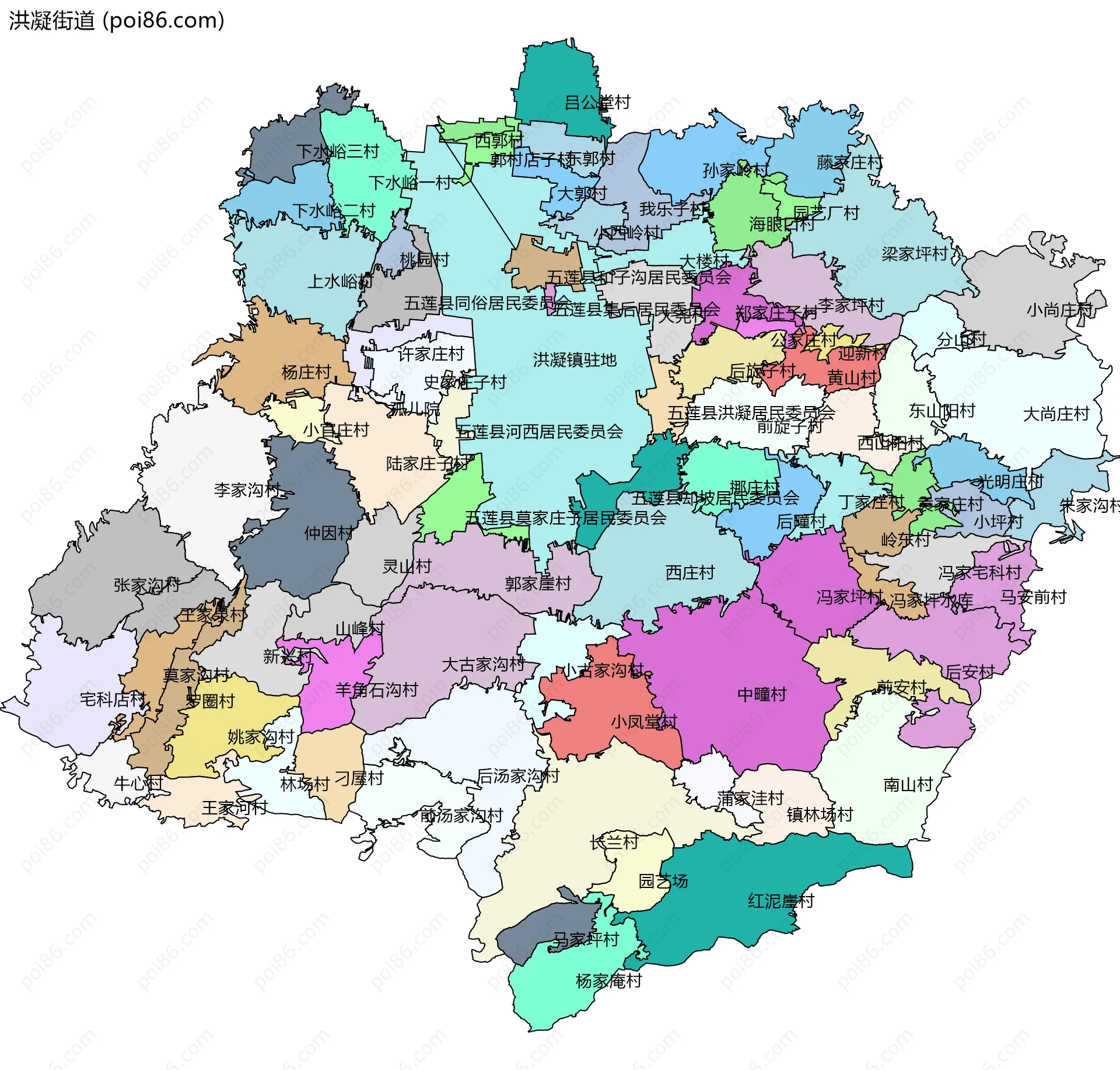洪凝街道边界地图(五级行政区划)
