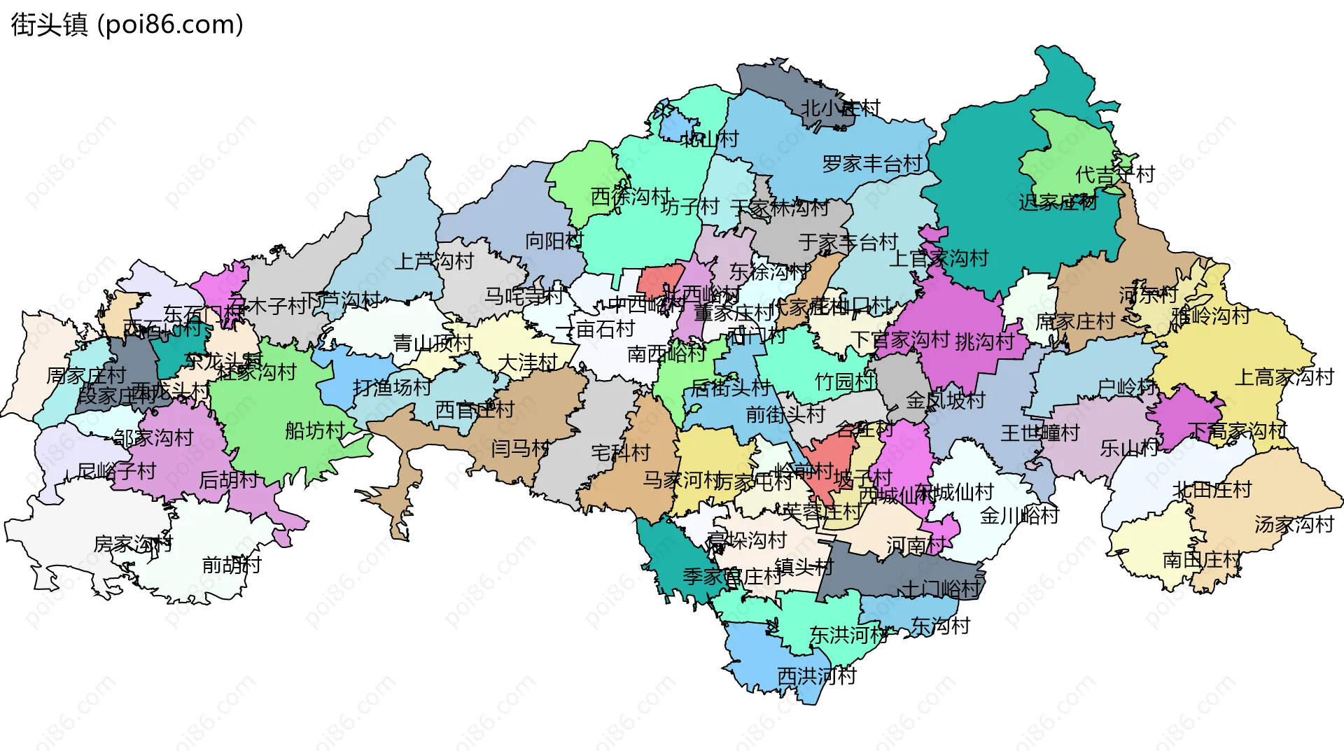 街头镇边界地图(五级行政区划)
