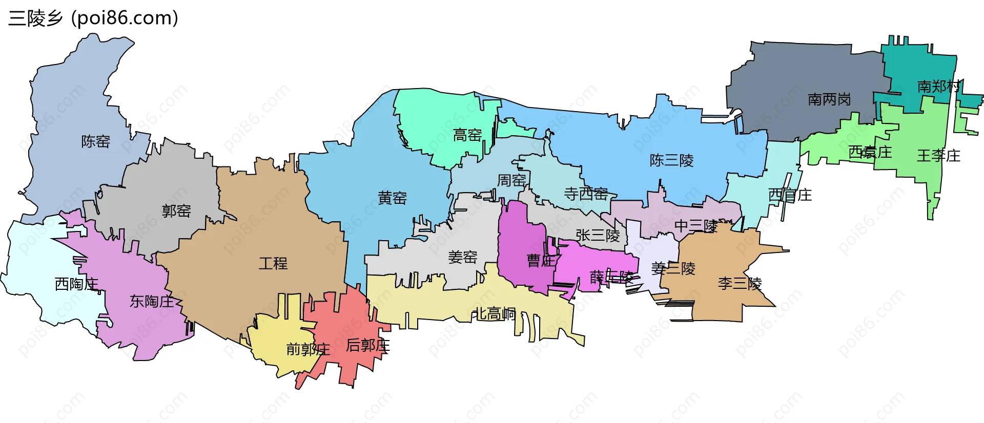 三陵乡边界地图(五级行政区划)