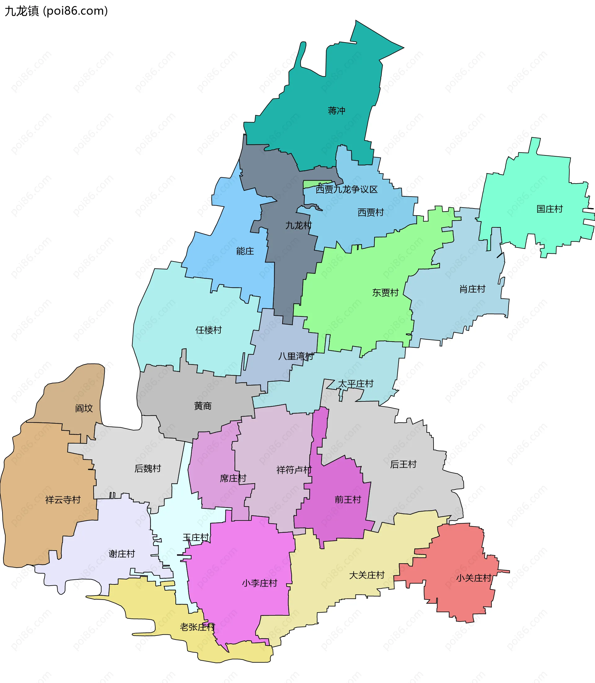 九龙镇边界地图(五级行政区划)