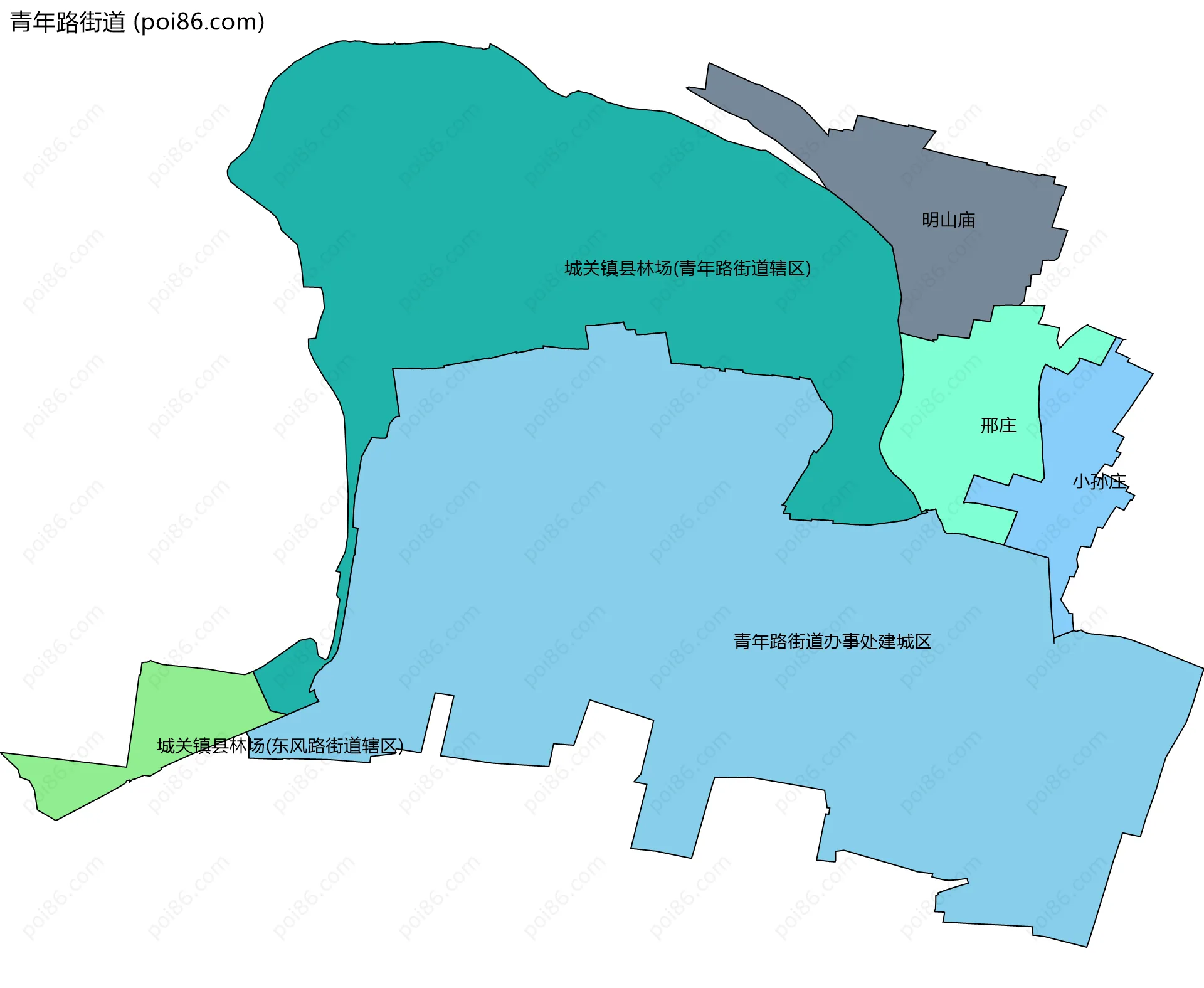青年路街道边界地图(五级行政区划)