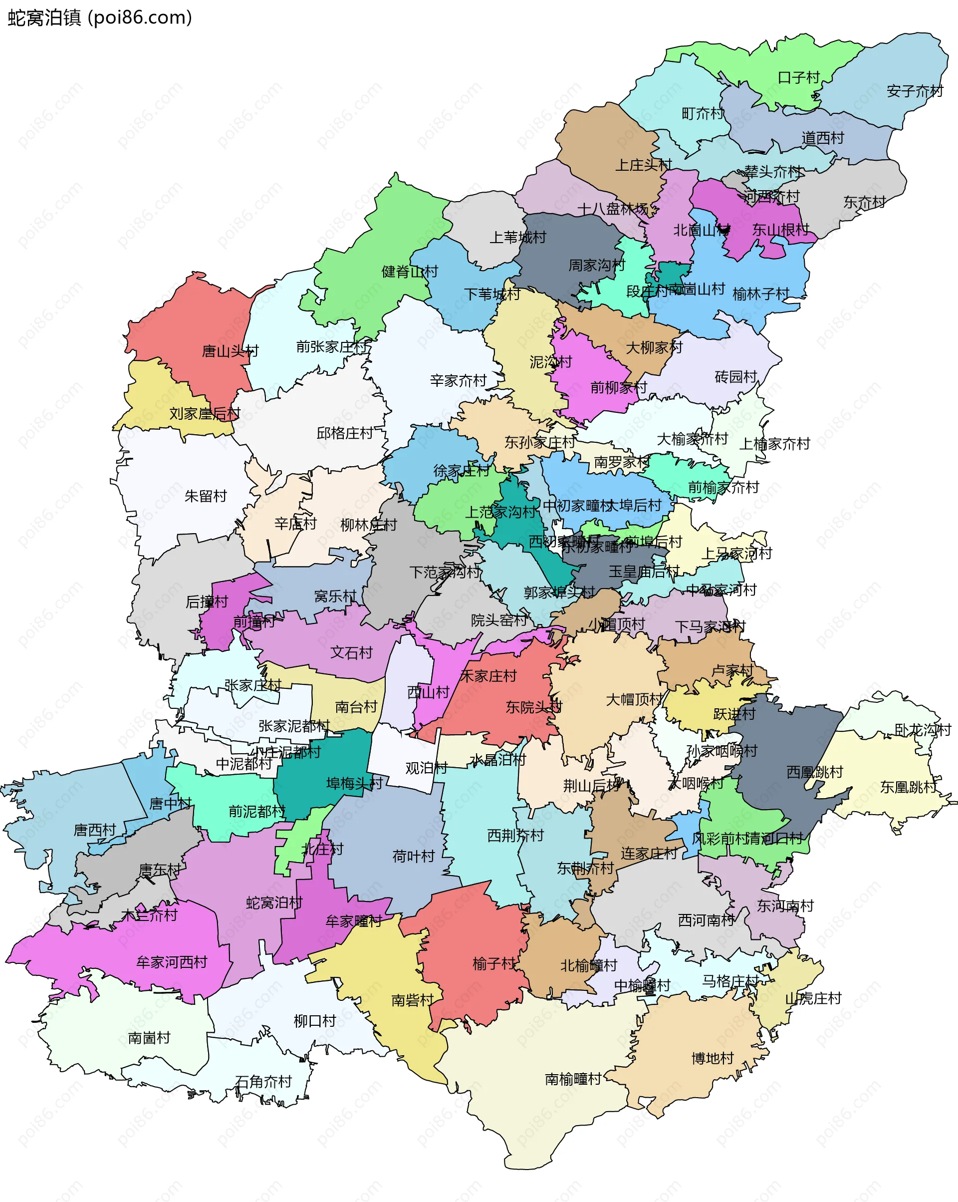 蛇窝泊镇边界地图(五级行政区划)