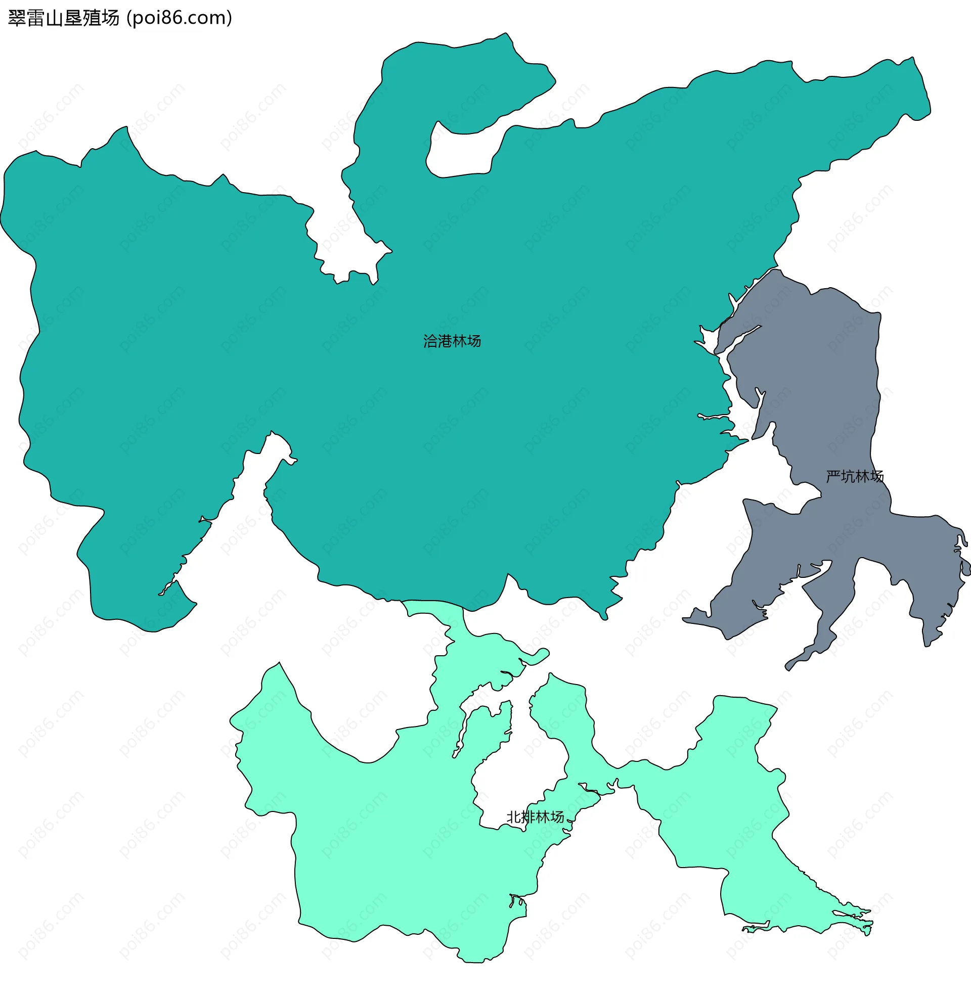 翠雷山垦殖场边界地图(五级行政区划)