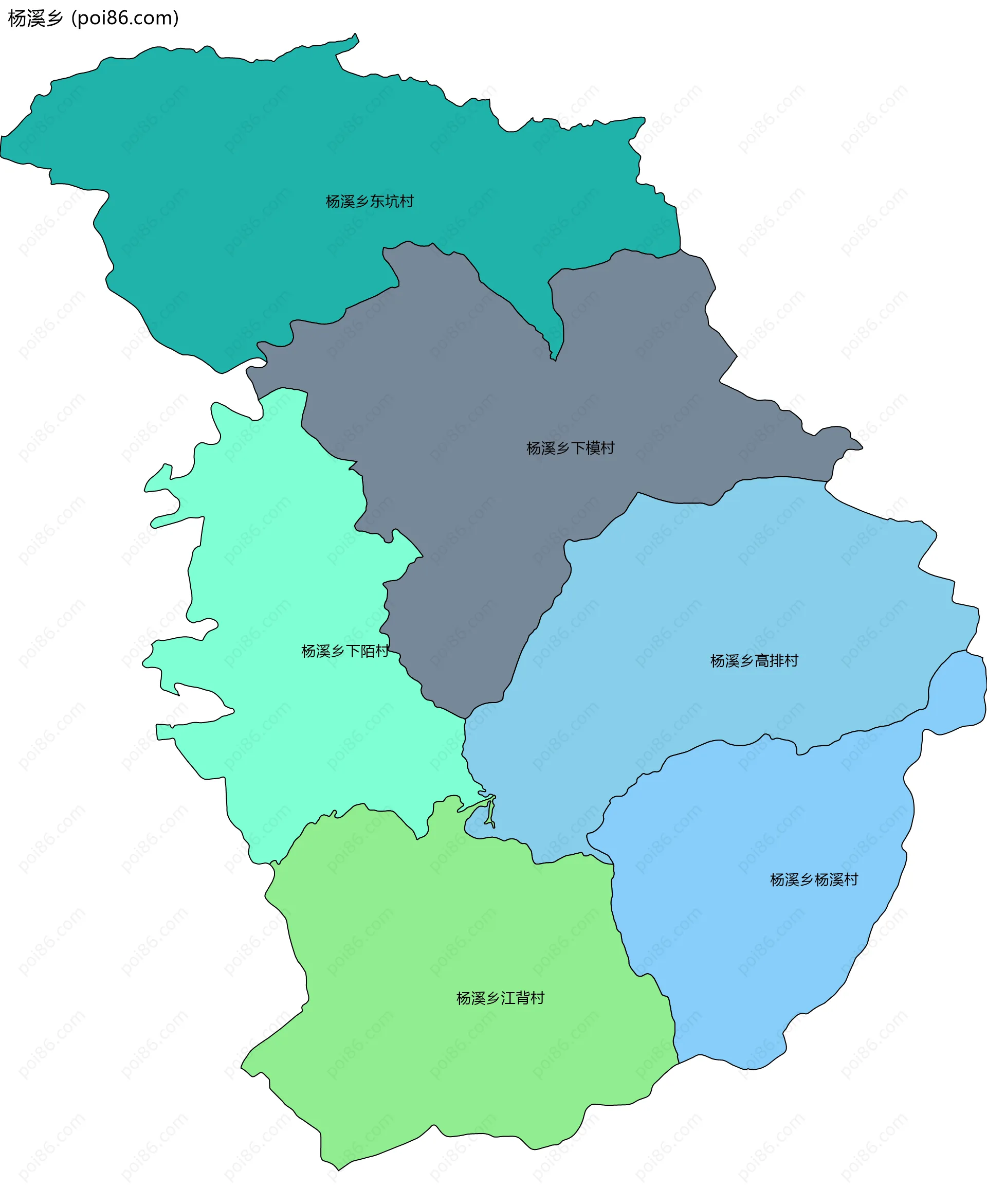 杨溪乡边界地图(五级行政区划)