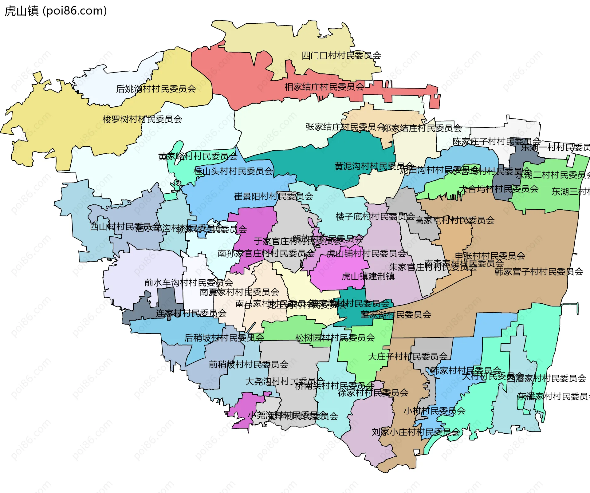 虎山镇边界地图(五级行政区划)